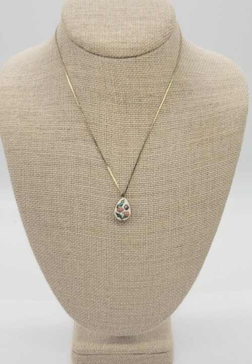 MONET Pendant Necklace Floral Enamel Gold tone RARE Vintage 16.5 in