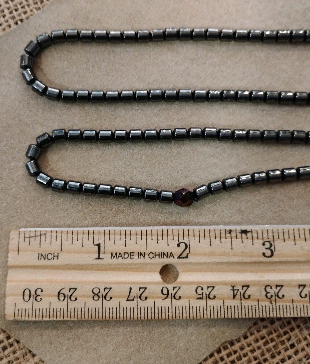 Vtg “Sleek” Hematite Stretch Beaded Necklace and Anklet Set, Accent Beads!