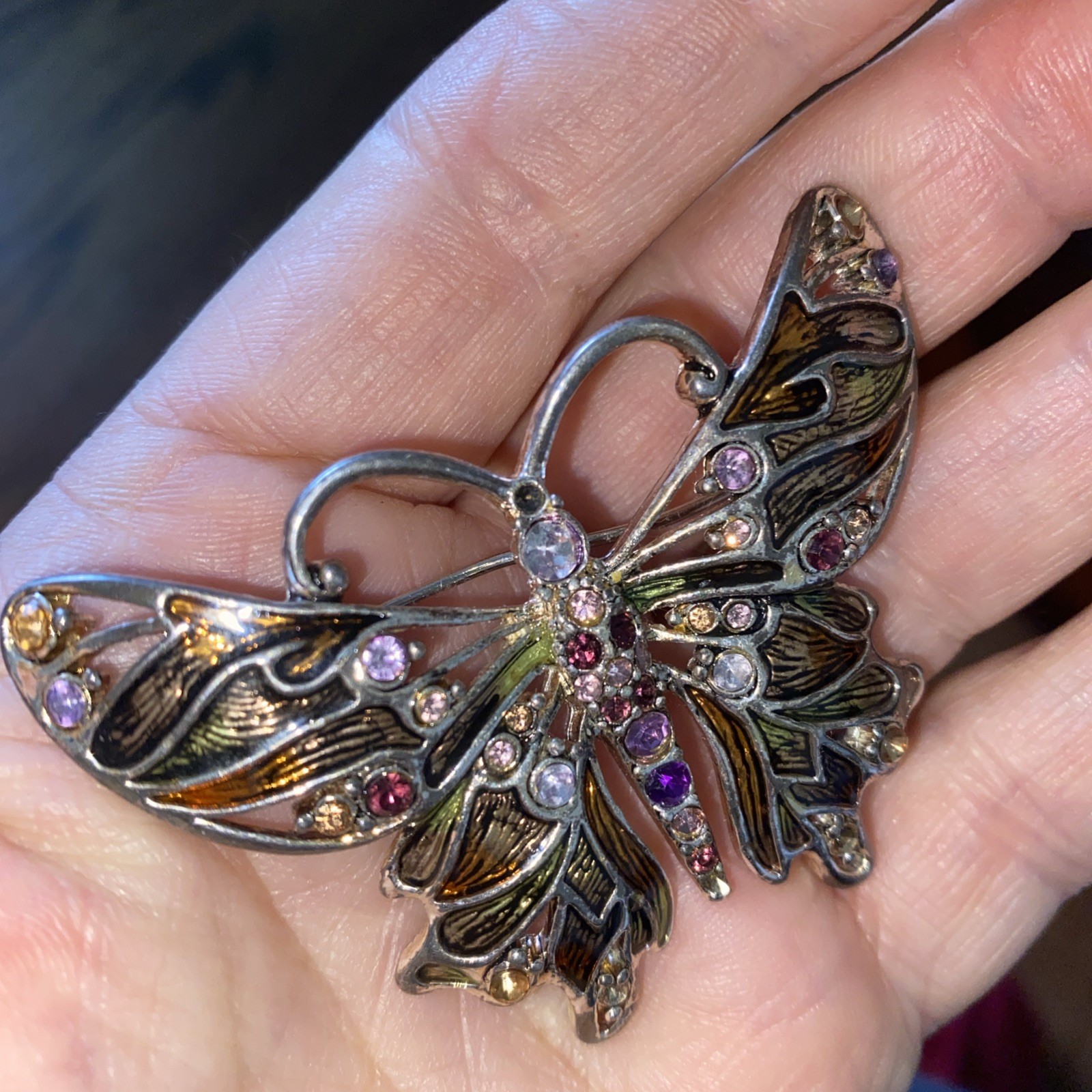 Monet Butterfly Brooch Vtg Pin Stones As Is ! Not Sure In Sny Stone Missing