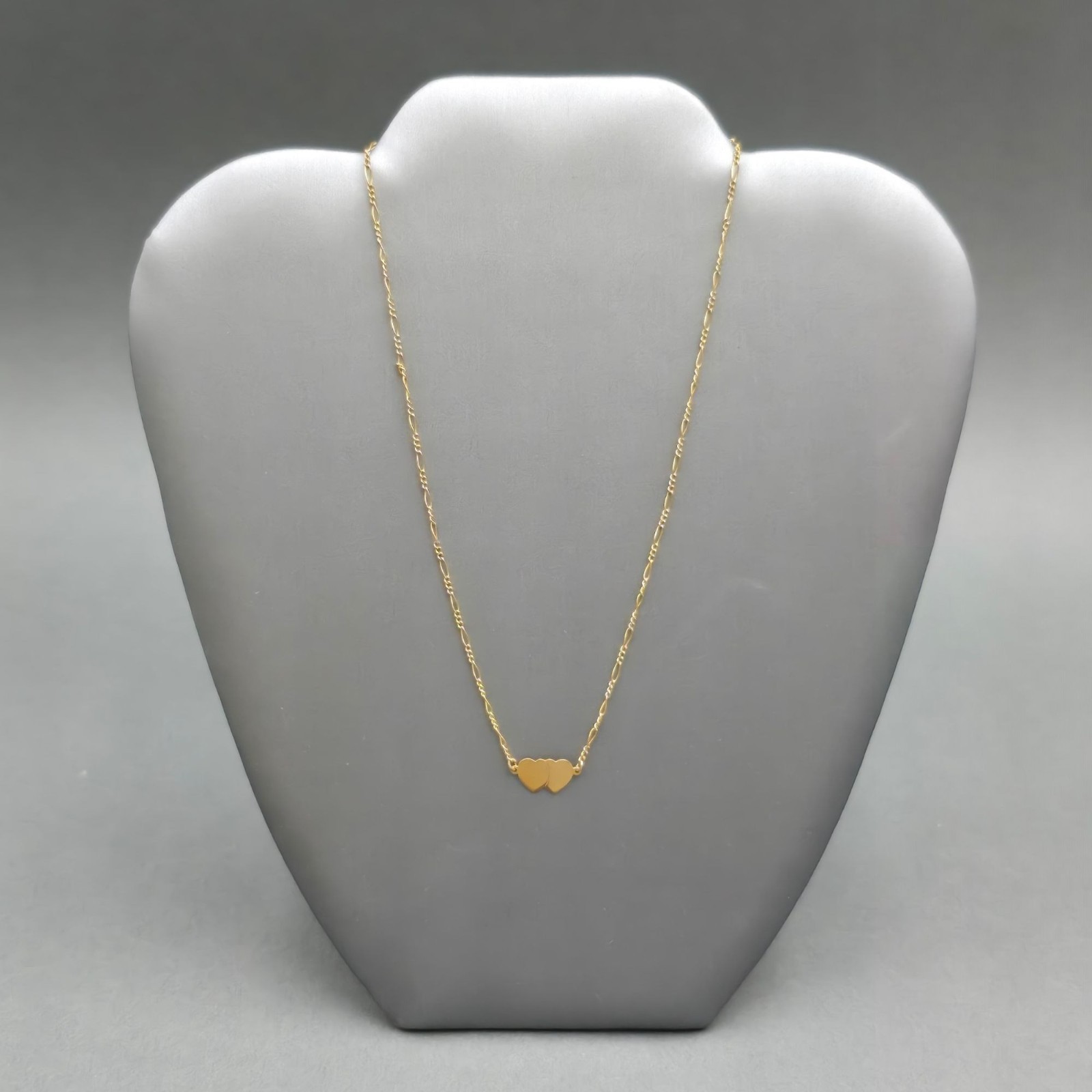 Vintage 12k Gold Filled Double Heart Choker Necklace Figaro Chain Statement
