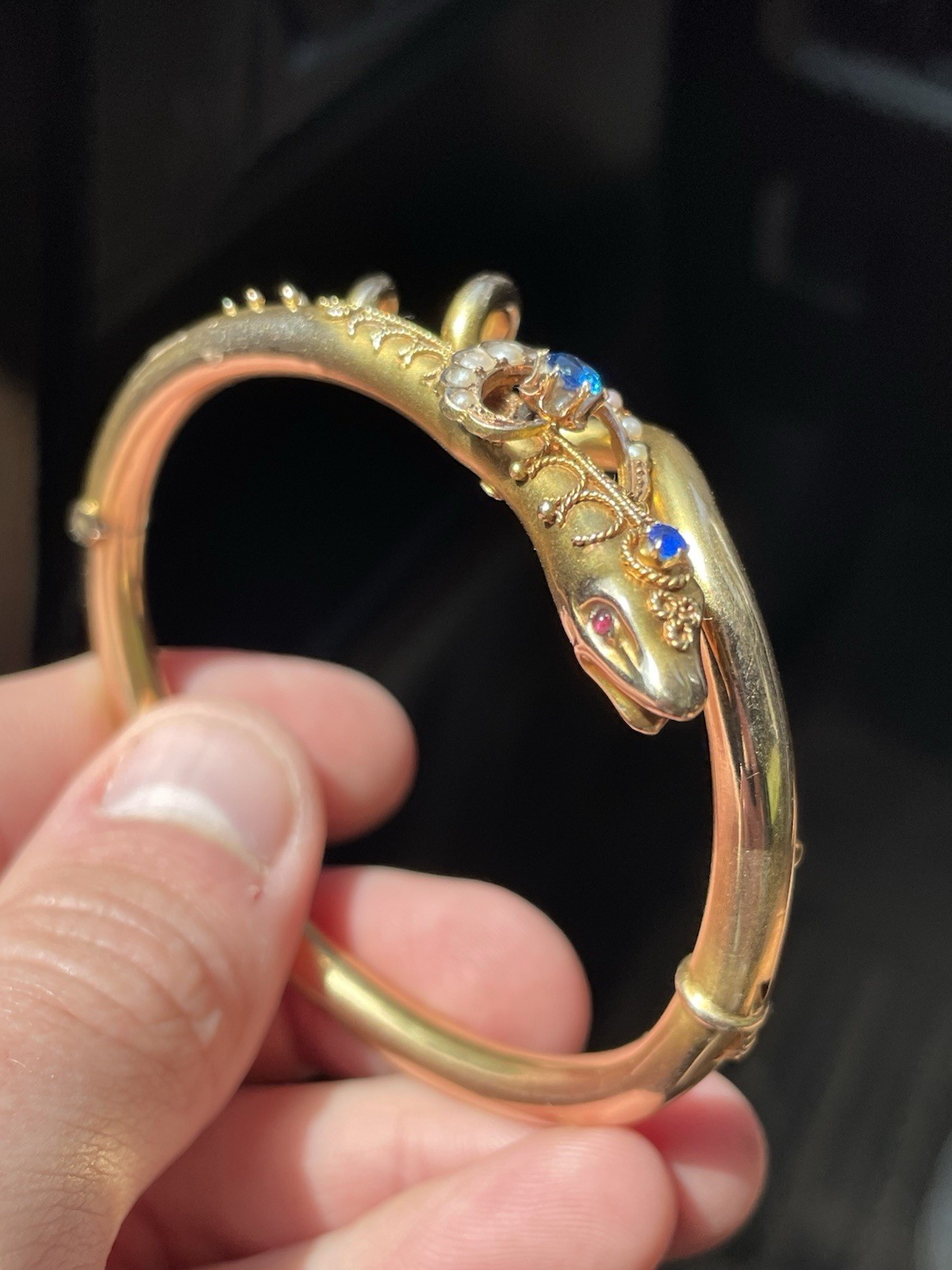ANTIQUE VICTORIAN ESTRUSCAN SOLID GOLD SNAKE BANGLE BRACELET! 17GR!
