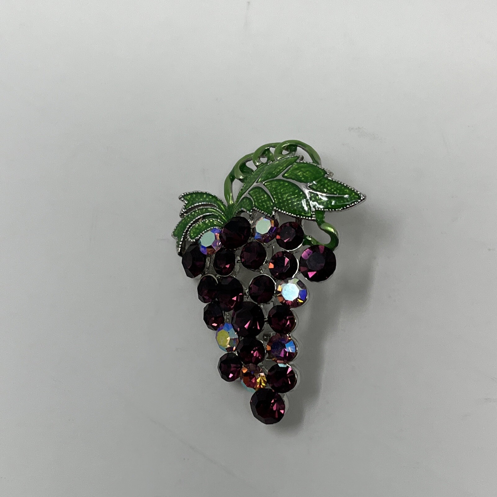 Vintage Grape Cluster Brooch Purple Rhinestones Silver VTG Costume Jewelry