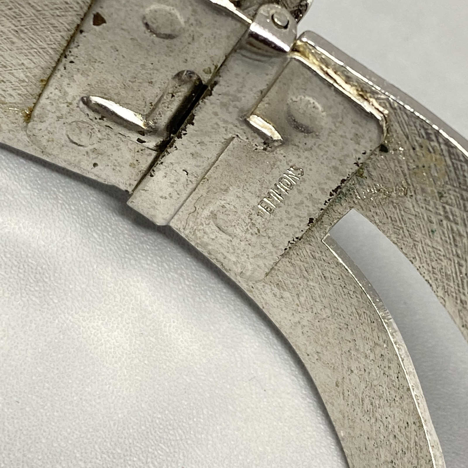 Emmons Clamper Bracelet Bangle Brushed Silver Tone Wide Open Side Hinge Vtg 7″