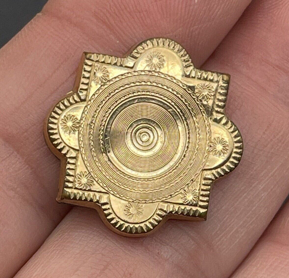 Antique Old Rolled Gold Filled Small Hollow Engraved Pin Brooch Unmarked