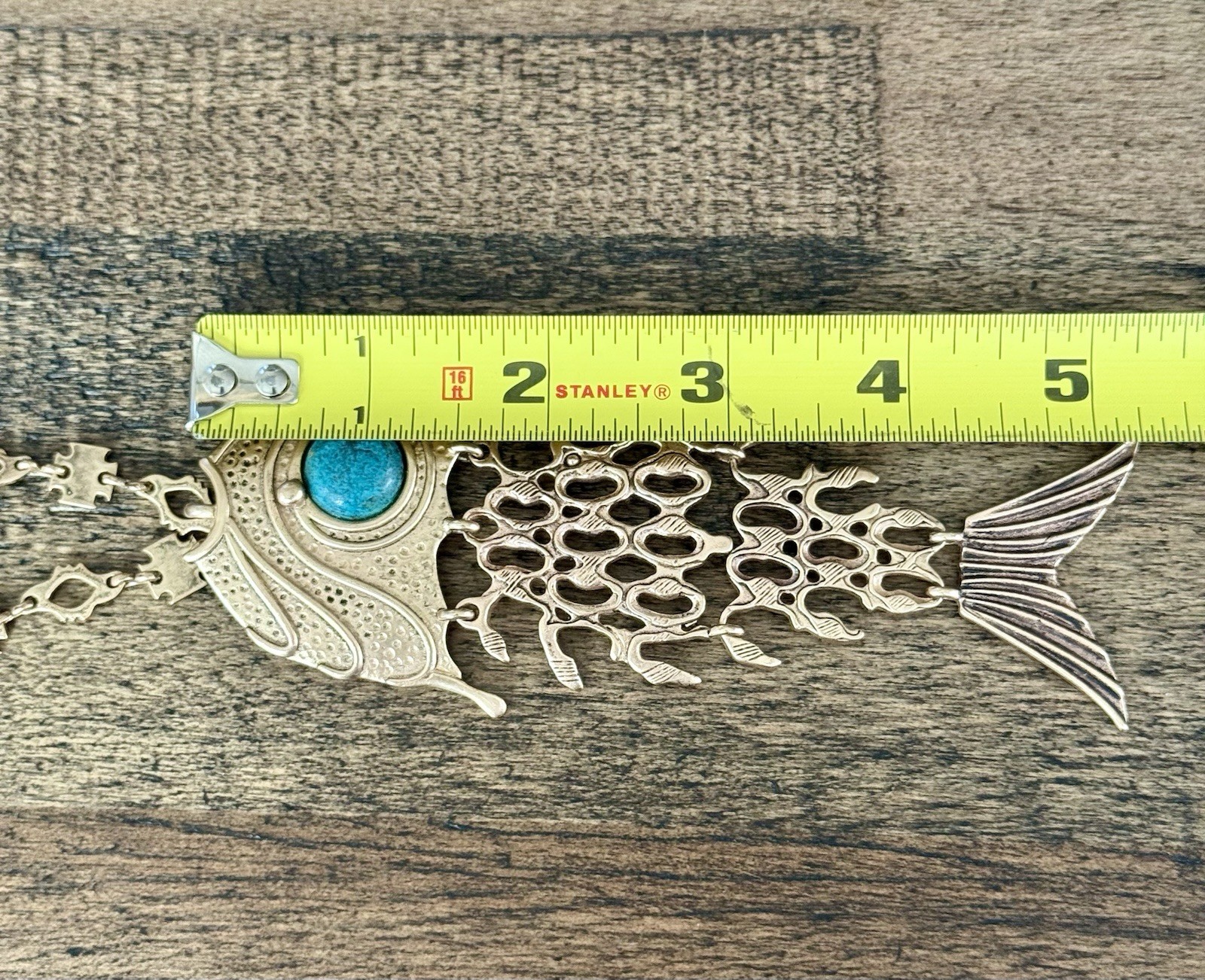 Vintage Bohemian Articulated Fish Pendant Heavy Link Chain. Gypsy Hand Made