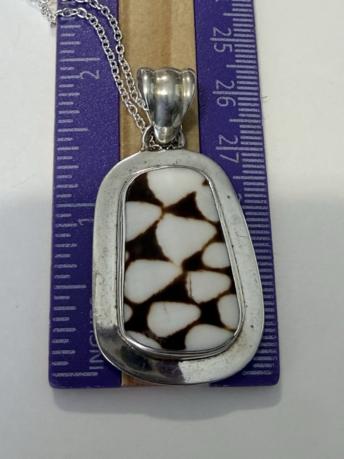 925 Sterling Silver Spotted Shell Artisan Pendant Necklace 18″, 16g