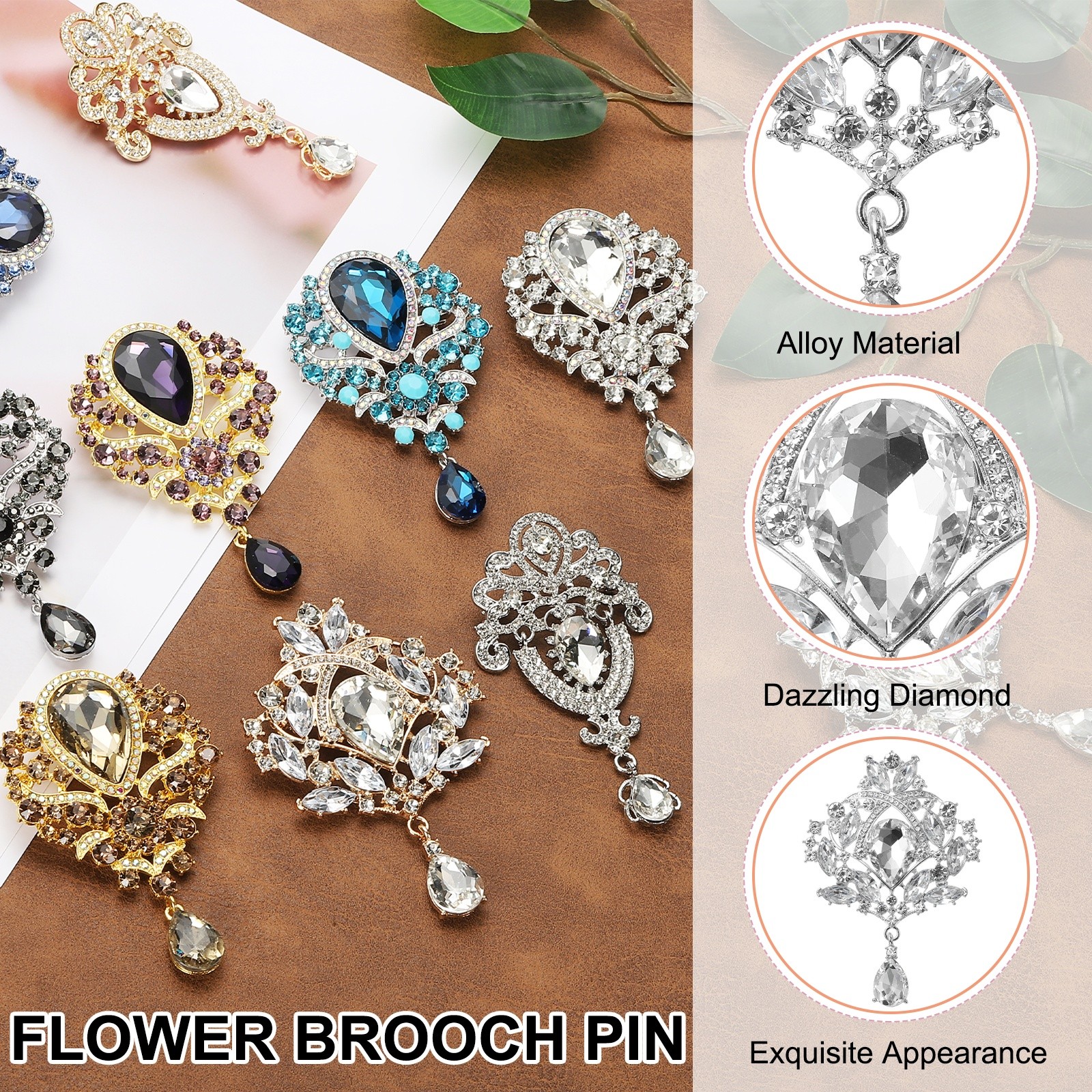 1 Pcs Large Rhinestone Brooch for Women, Silver(3.5×2.5 Inch)