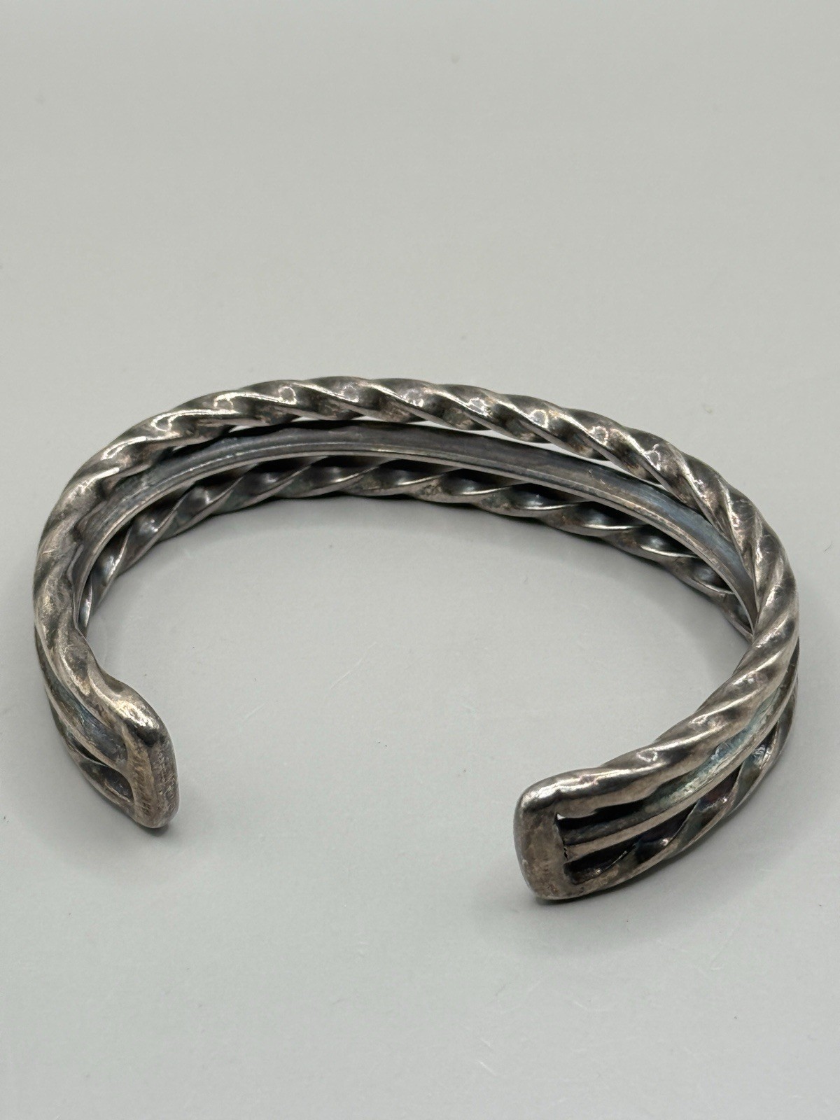 VTG Heavy Sterling Silver Twist Rope Cuff Bangle Bracelet Signed 44g Medium