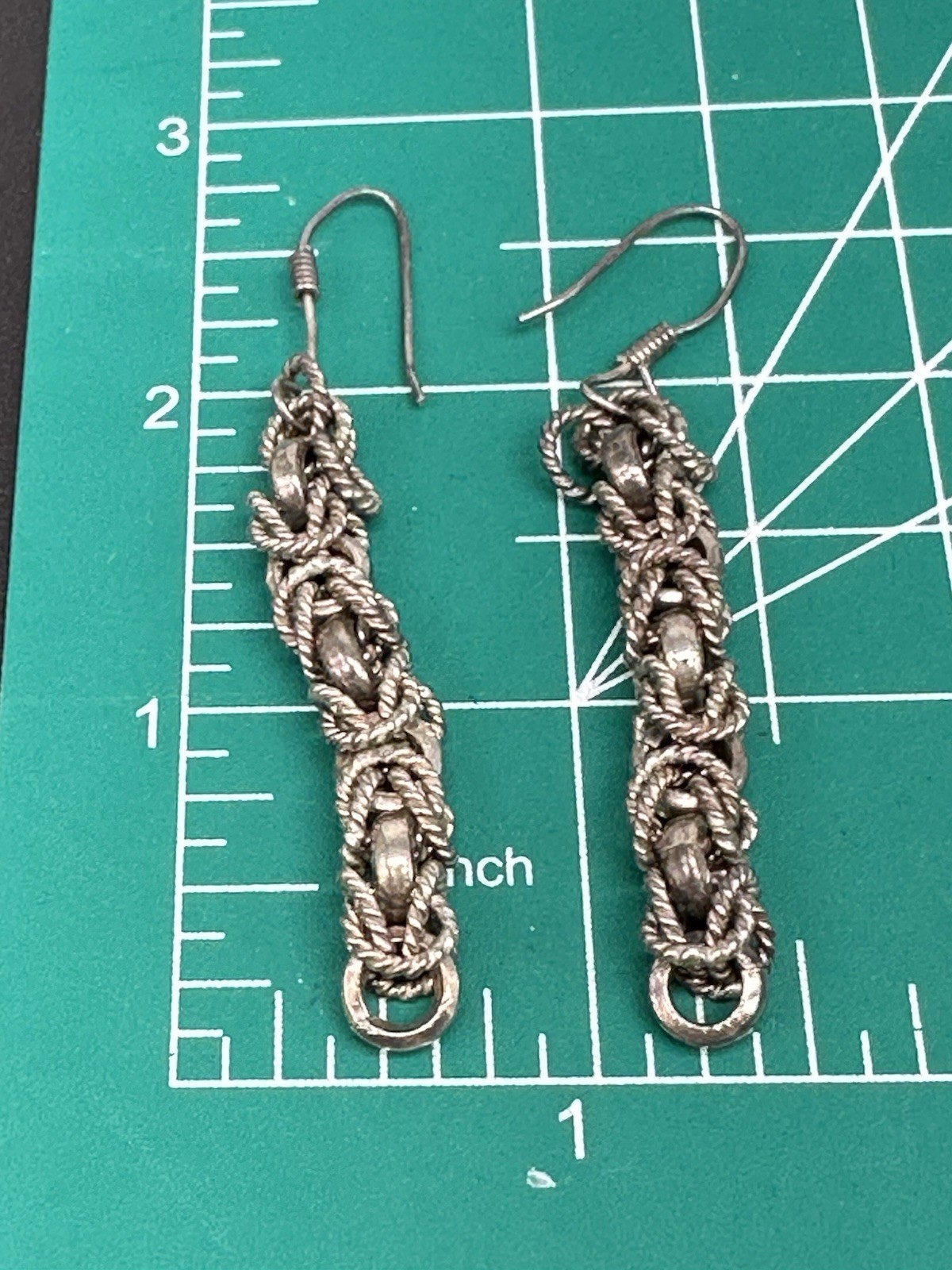 Vintage Rope Chain Dangle Earrings 925 Sterling Silver Jewelry