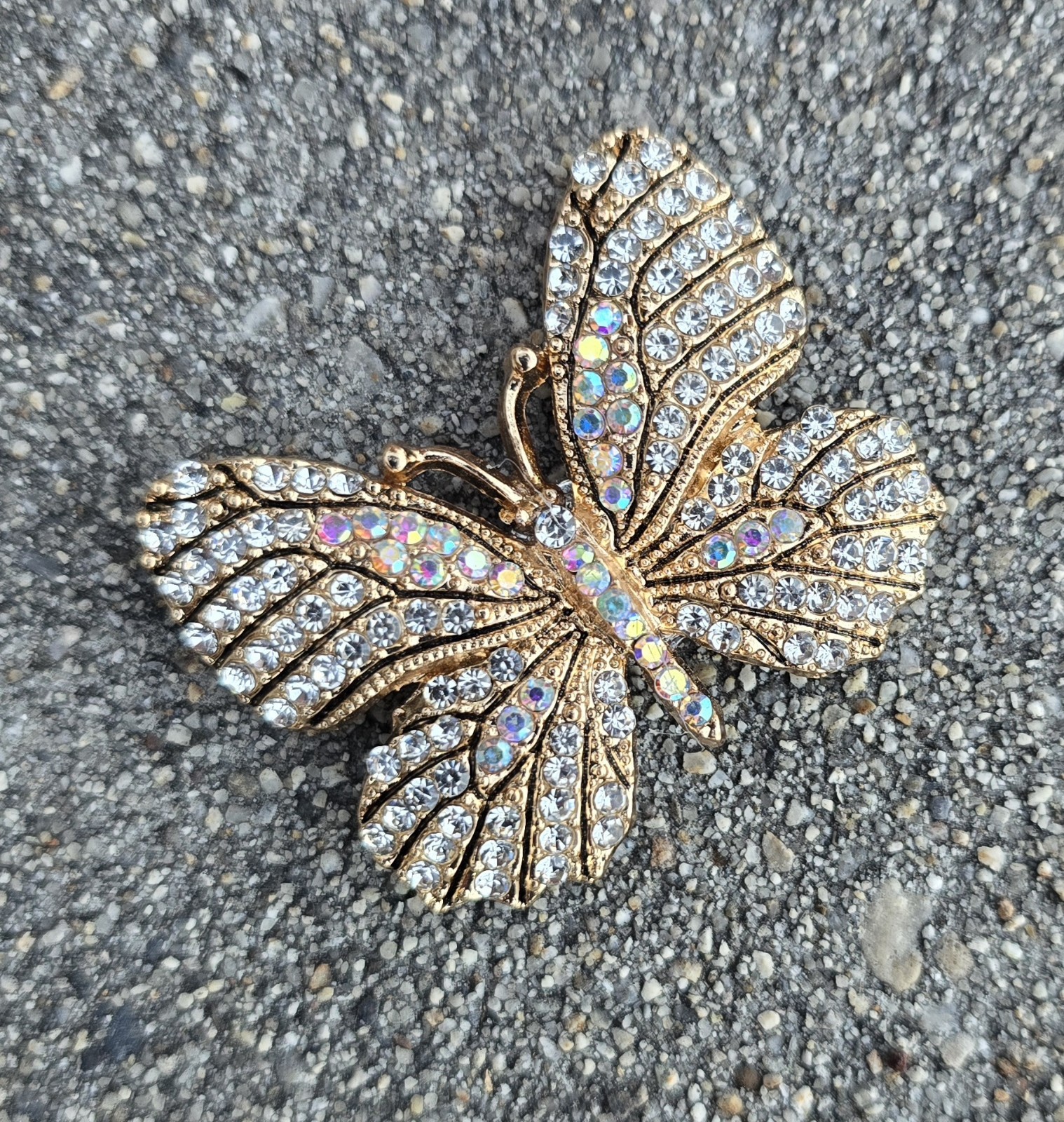 Gold, Clear, Black MAGNETIC Butterfly brooch. Butterfly jewelry, Pin-free