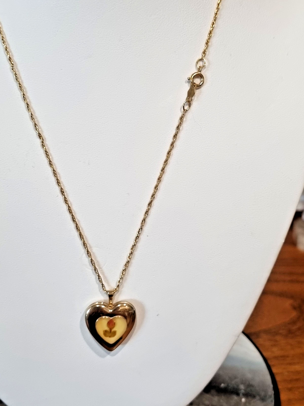 Vintage 14k Gold Filled Perpetual Real Rose bud Heart Locket Chain See Video