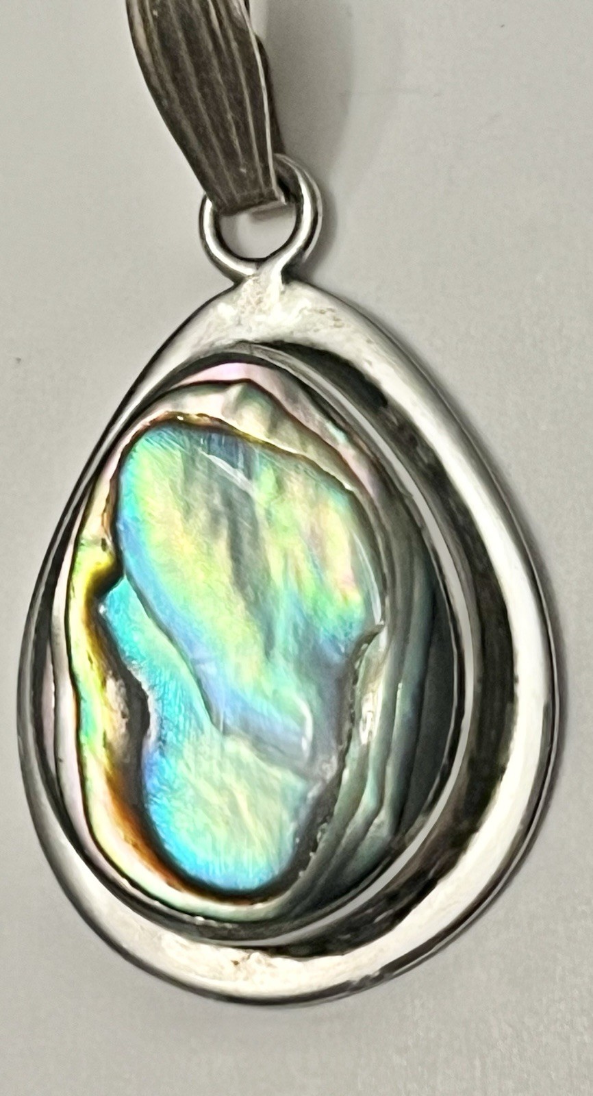 VTG Sterling Silver MEXICO ATI Abalone Inlay Teardrop Pendant