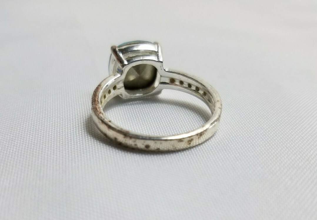 Vintage Women Silver Tone Blue Jewel One Stone Fashion Daily Engagement Ring