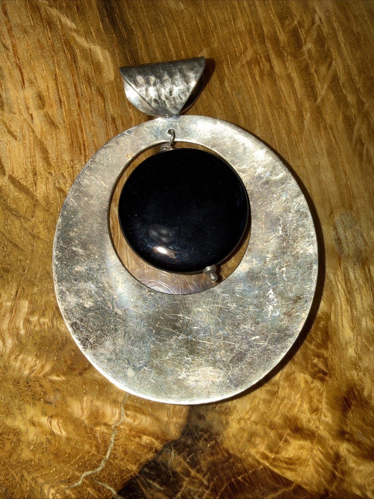 Large Dominique Dinouart 925 Silver Pendant Hammered Onyx Dangle Accent Vintage