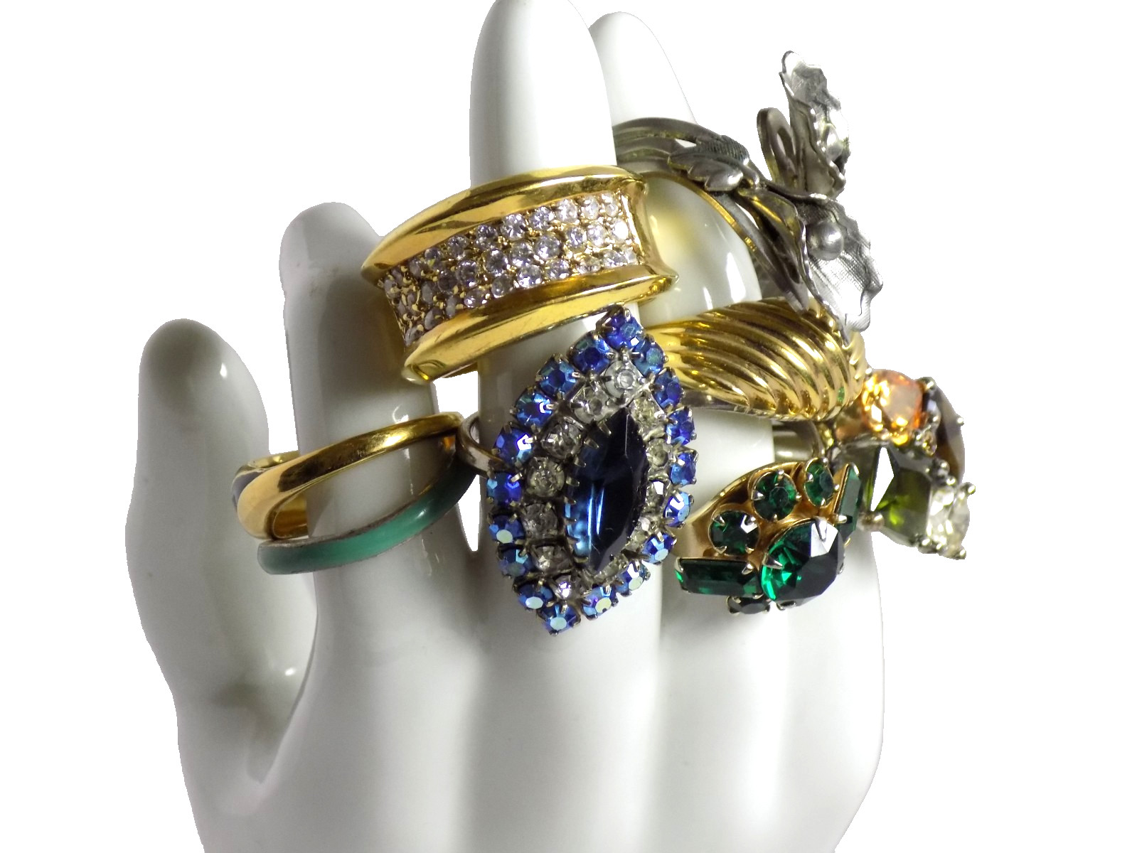 Vintage Costume Rings Lot Rhinestones Avon Monet Silverplated CZ Bands Floral