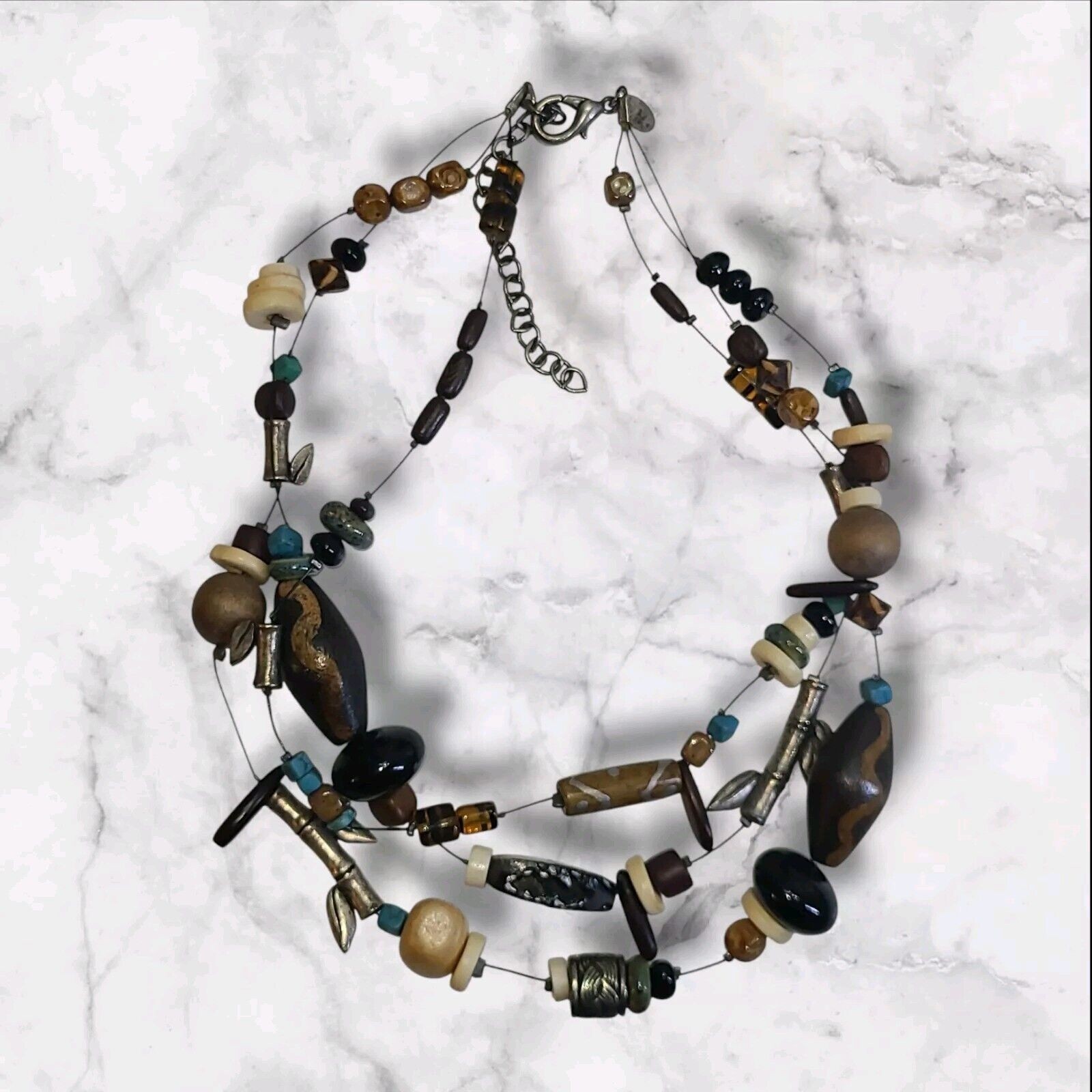 Chico’s Multi Strand Mixed Materials Boho Statement Necklace 16″-19″