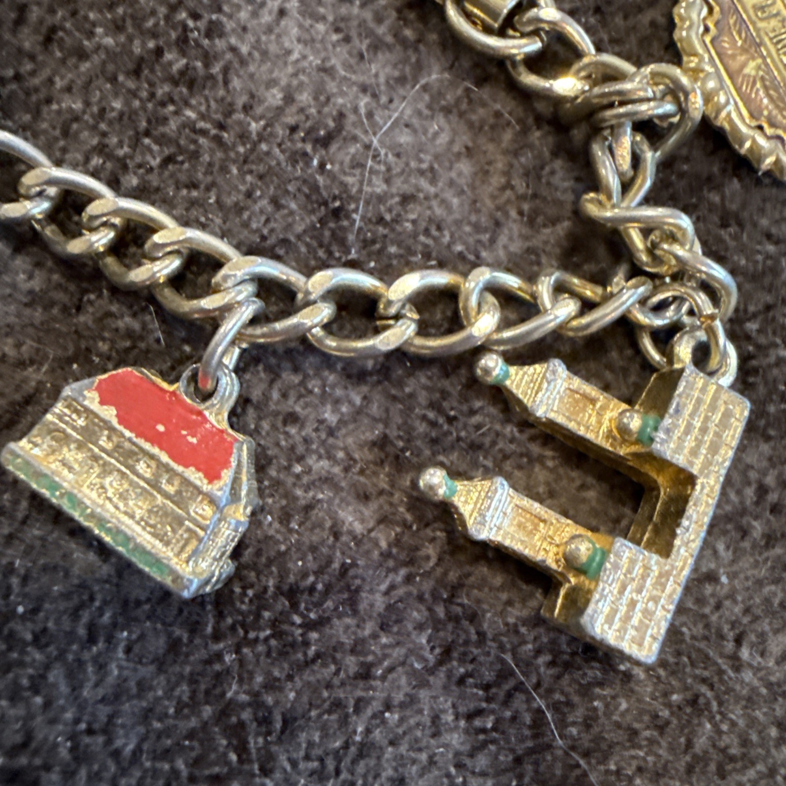 Vintage Saint Augustine Charm Bracelet Buildings Enamel Gold Tone Rope