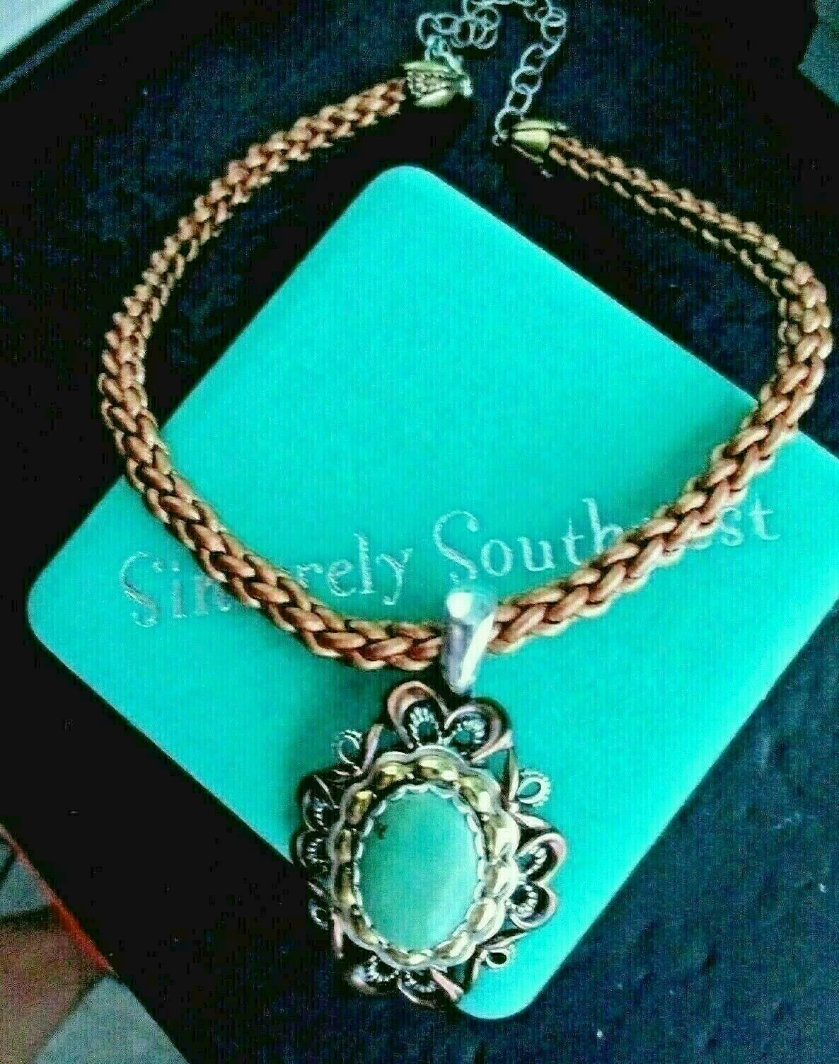 Carolyn Pollack Sincerely Radiance Large Turquoise Enhancer wi Cord Necklace NIB