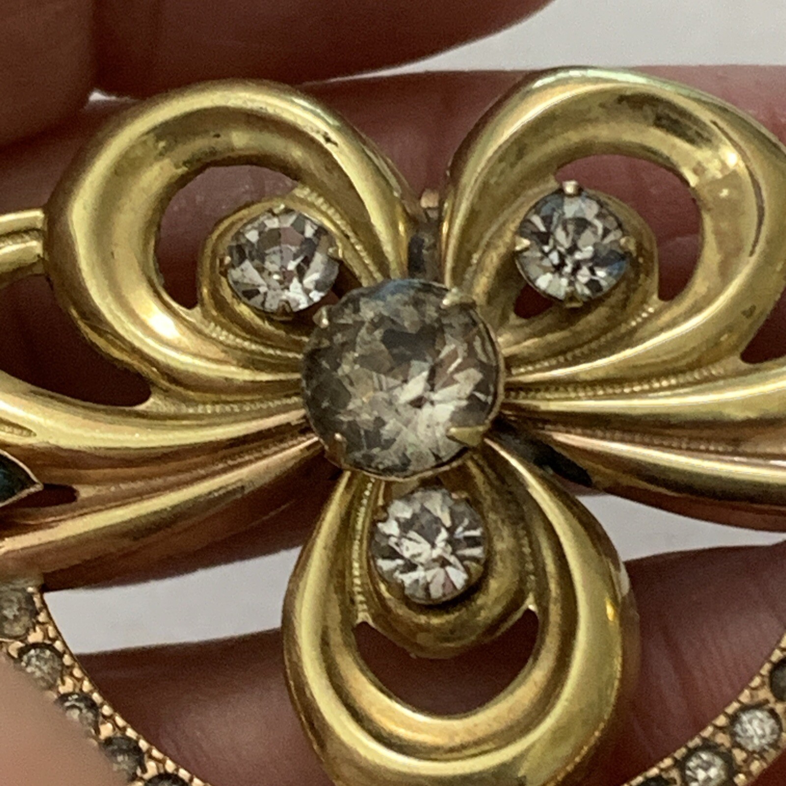 Co? 12k Gold Filled Brooch Pendant Ca. 1950 Clear Andfaux Blue Topaz