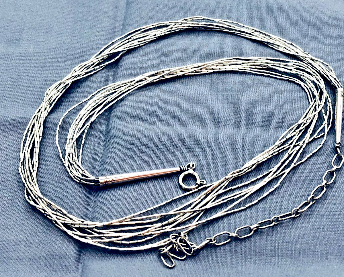Vtg. CAROLYN POLLACK 10 Strand Liquid Silver Necklace 20″ Plus 3″ Ext. 10 Gr