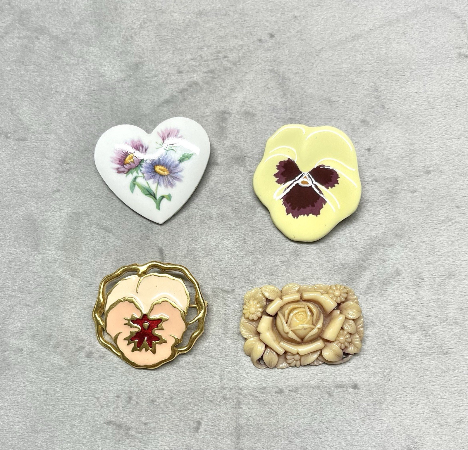 Vintage brooch Lot – pin – pansy – heart- flower- Avon