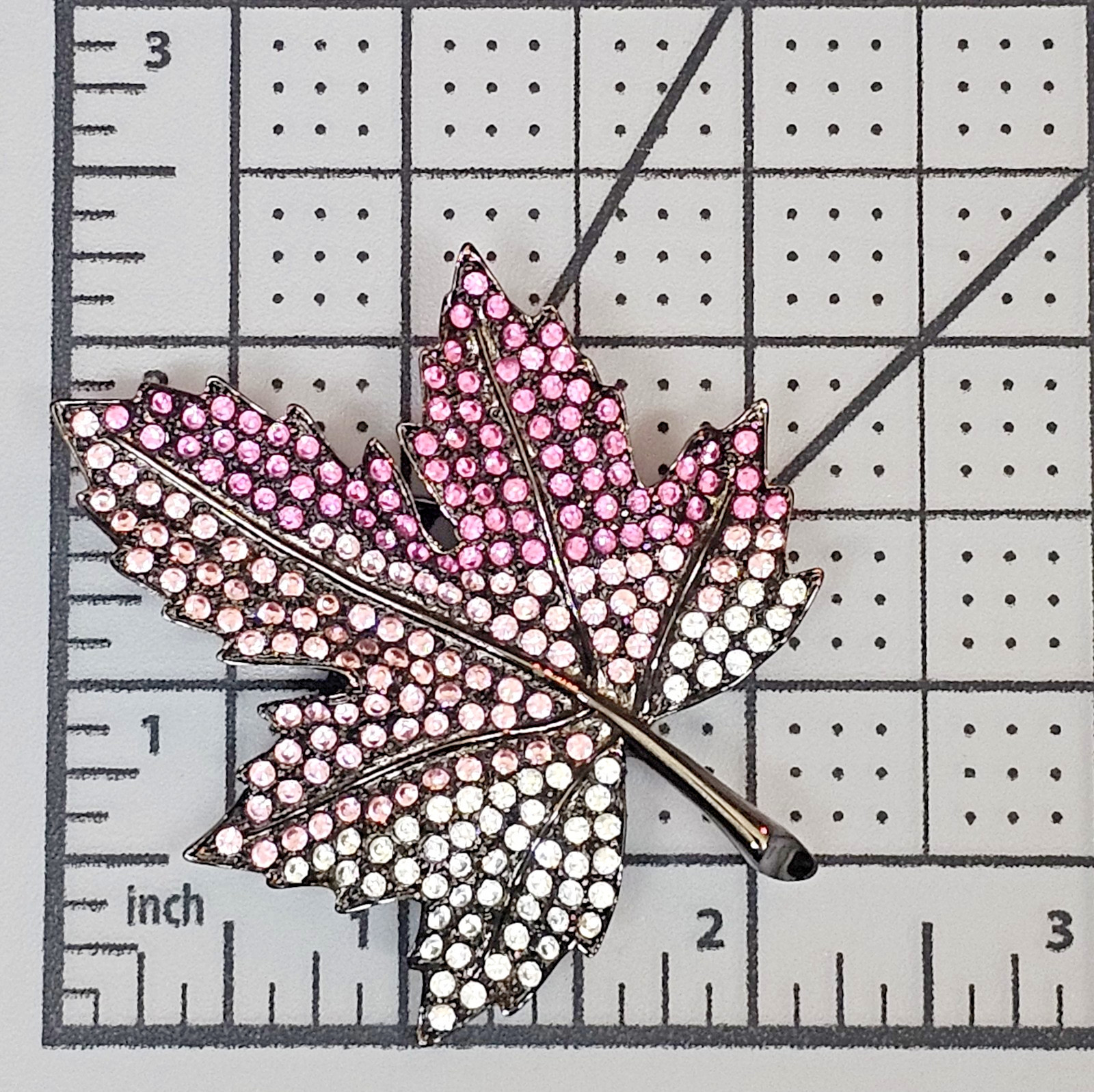 VTG KJL Kenneth Jay Lane Pink Ombre Gunmetal Gray Pave Maple Leaf Brooch Pin