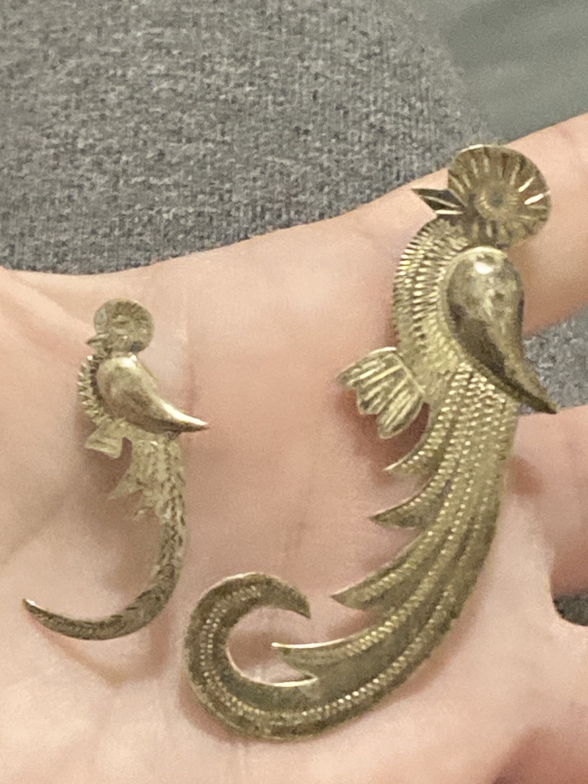 Guatemala Vintage Antique 900 sterling & 925 bird Quetzal Brooch lot of 2