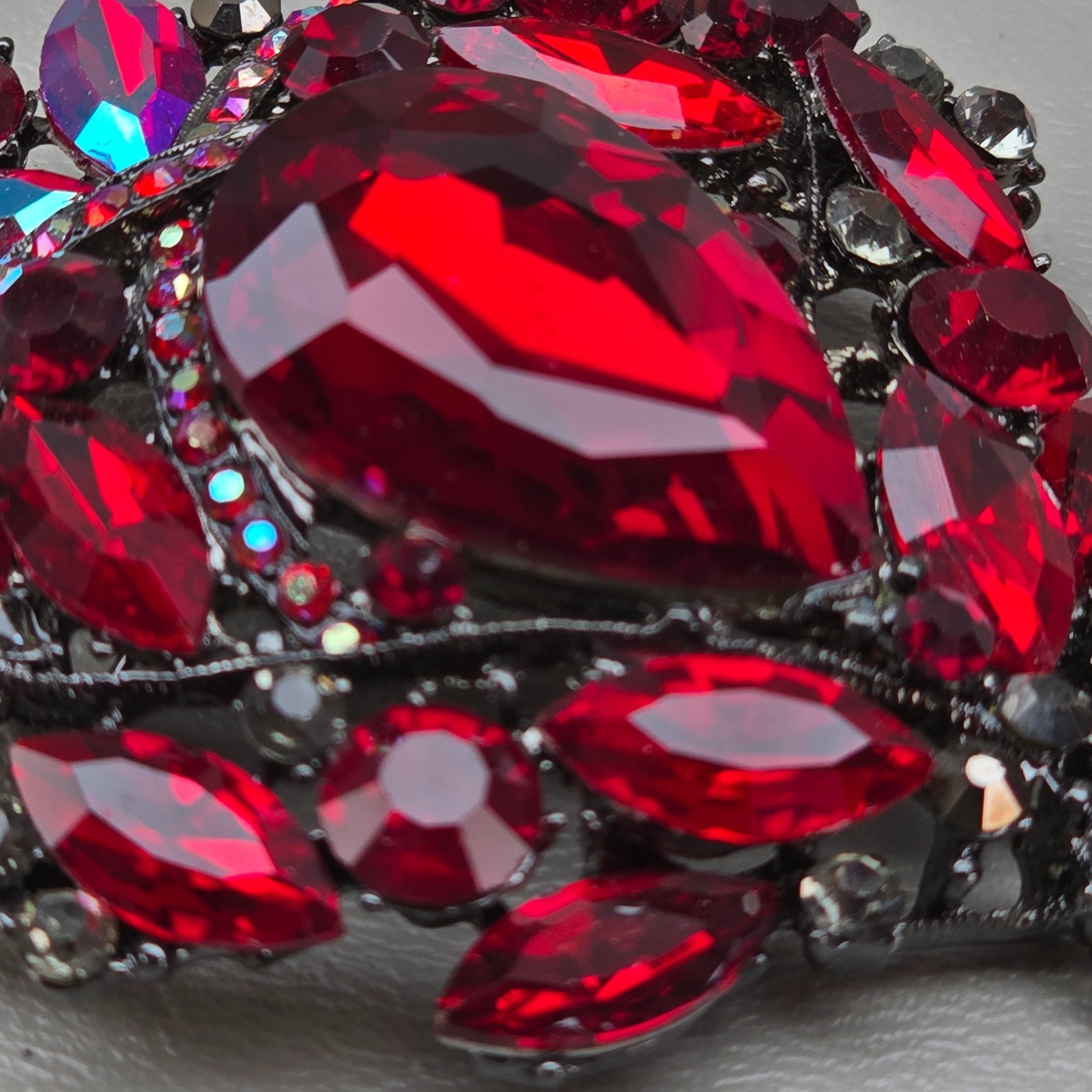 Rhinestone Brooch Statement Red AB 3 Inches
