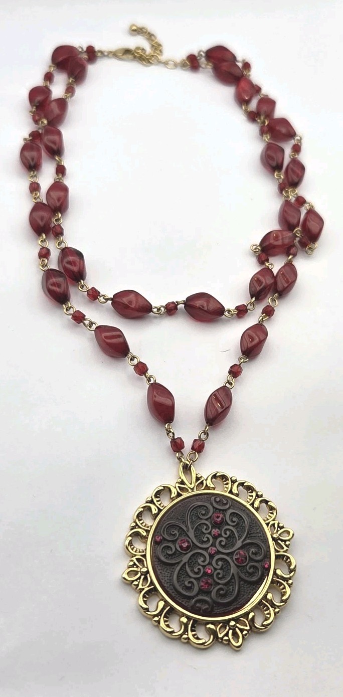 4 Vintage Red Necklaces Beaded Acrylic Glass Rhinestone 1 Signed 1 From Japan