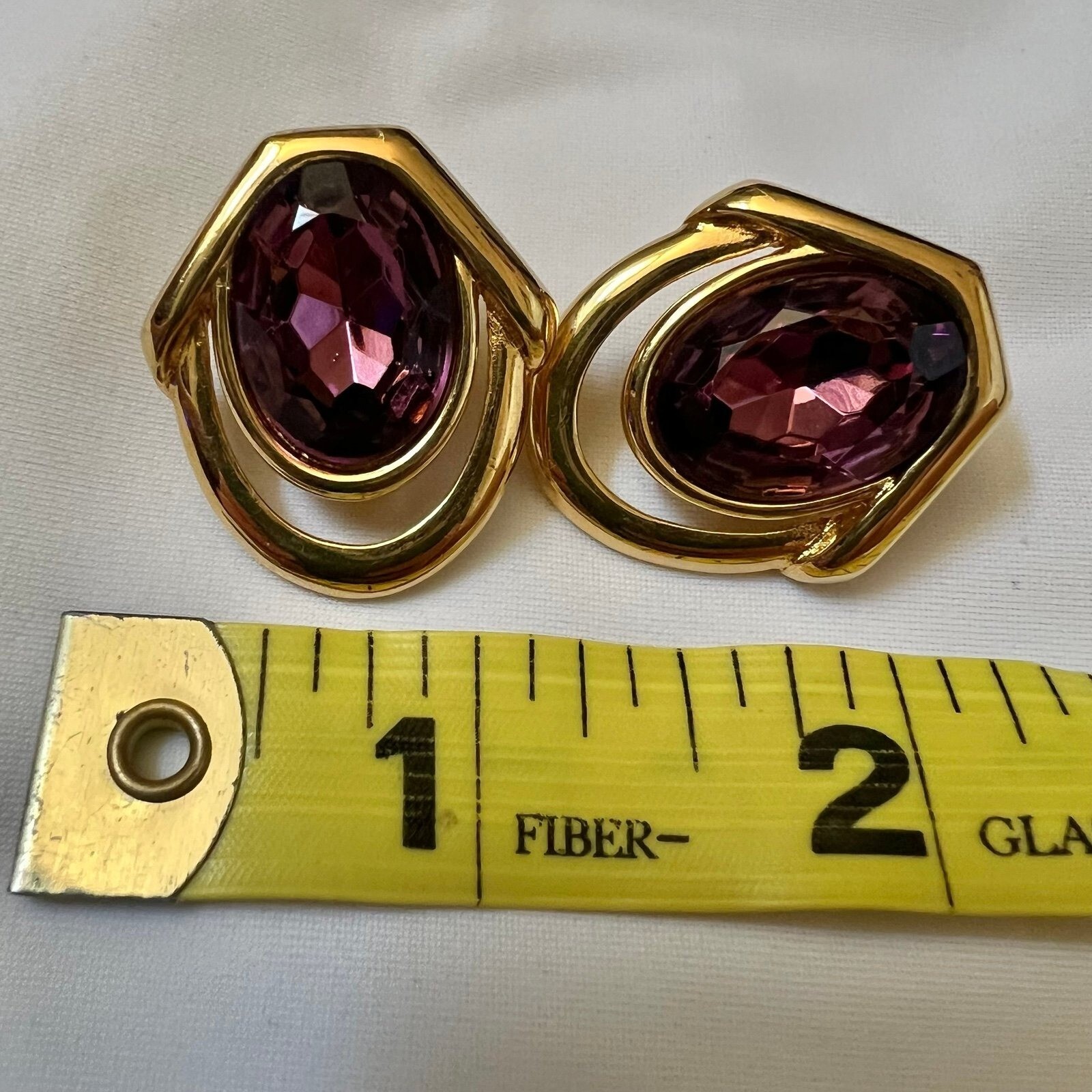 Monet Signed Purple Stone Gold Tone Costume Fashion Estate Earrings