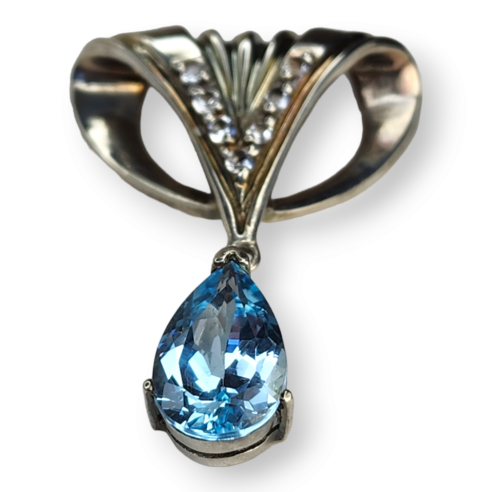 Vintage Sterling Silver 925 Blue Topaz and Clear Topaz Faceted Pendant