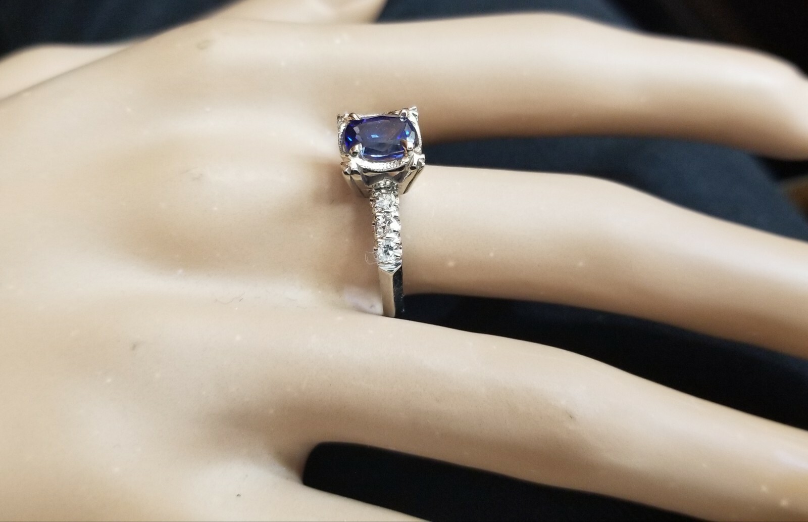 Vintage 14k White Gold Engagement Ring 1.52ct Natural Untreated Blue Sapphire