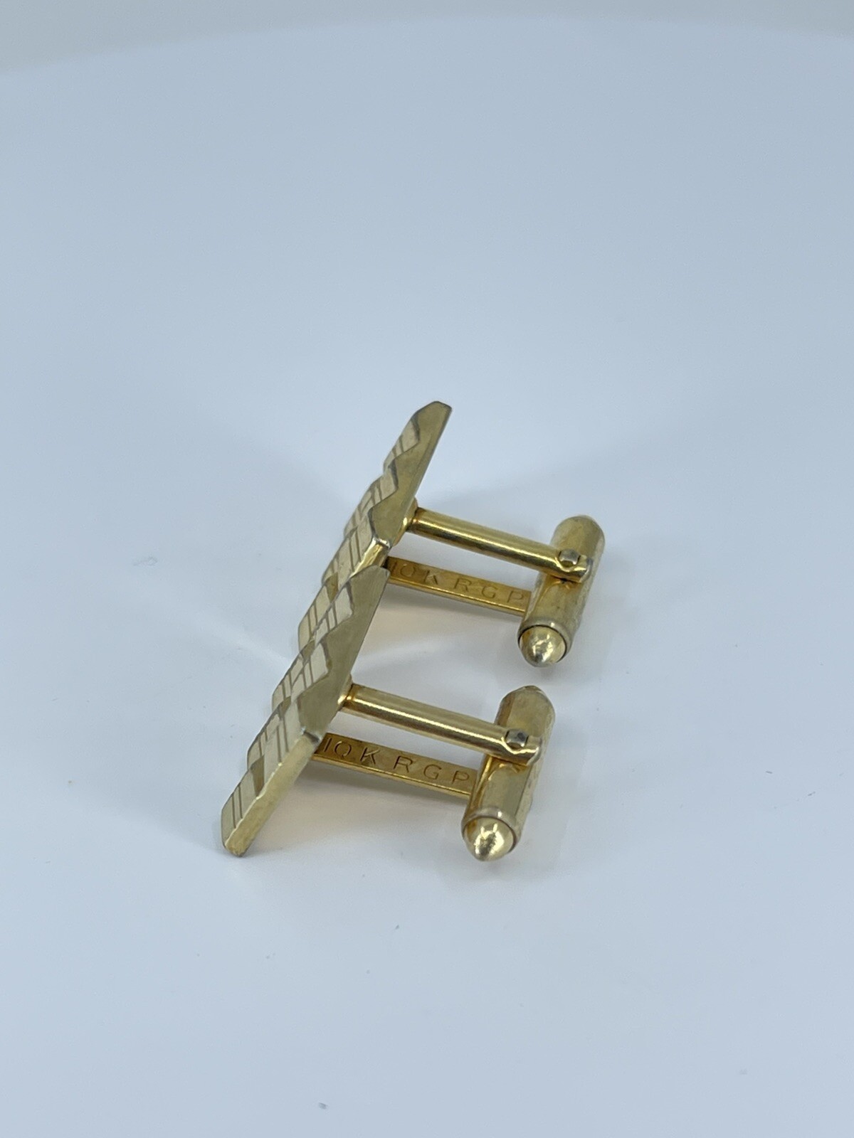 Vintage Hadley 10K RGP cufflinks gold tone louver design etched accent 7/8″