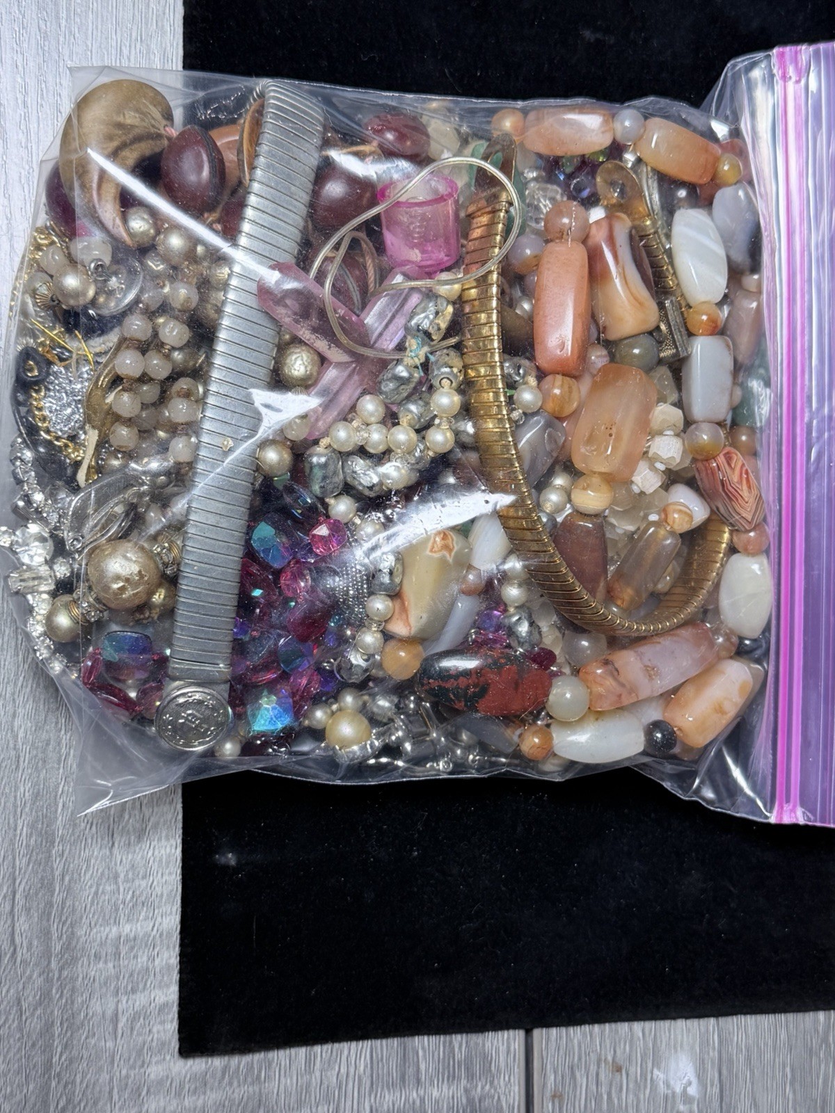 Vintage Mystery Jewelry Lot Boho Tumbled Stone Porcelain Repurpose Craft Upcycle