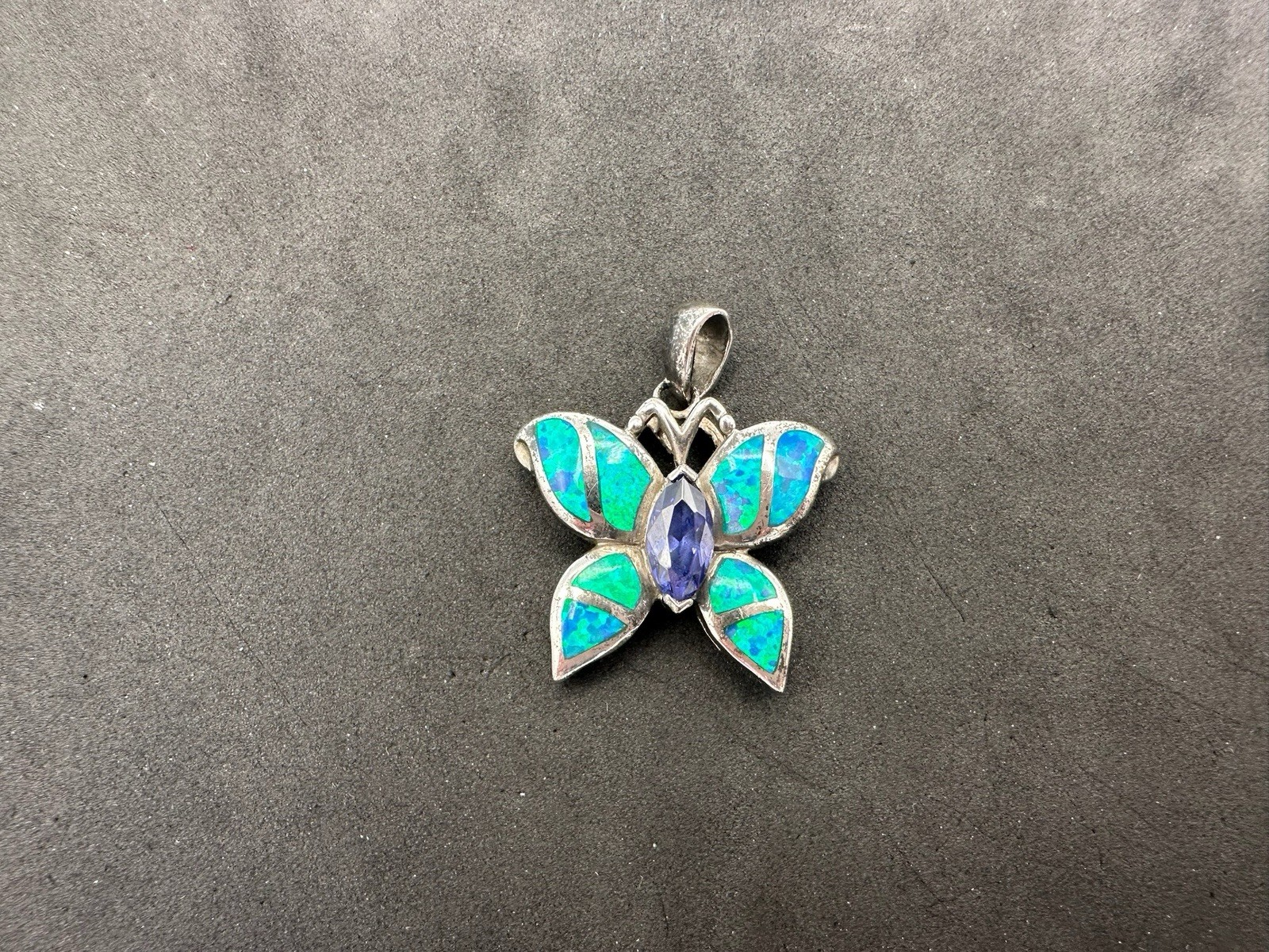 6.17g Vintage Sterling Silver 925 Butterfly Pendant Blue Green Inlay Purple M