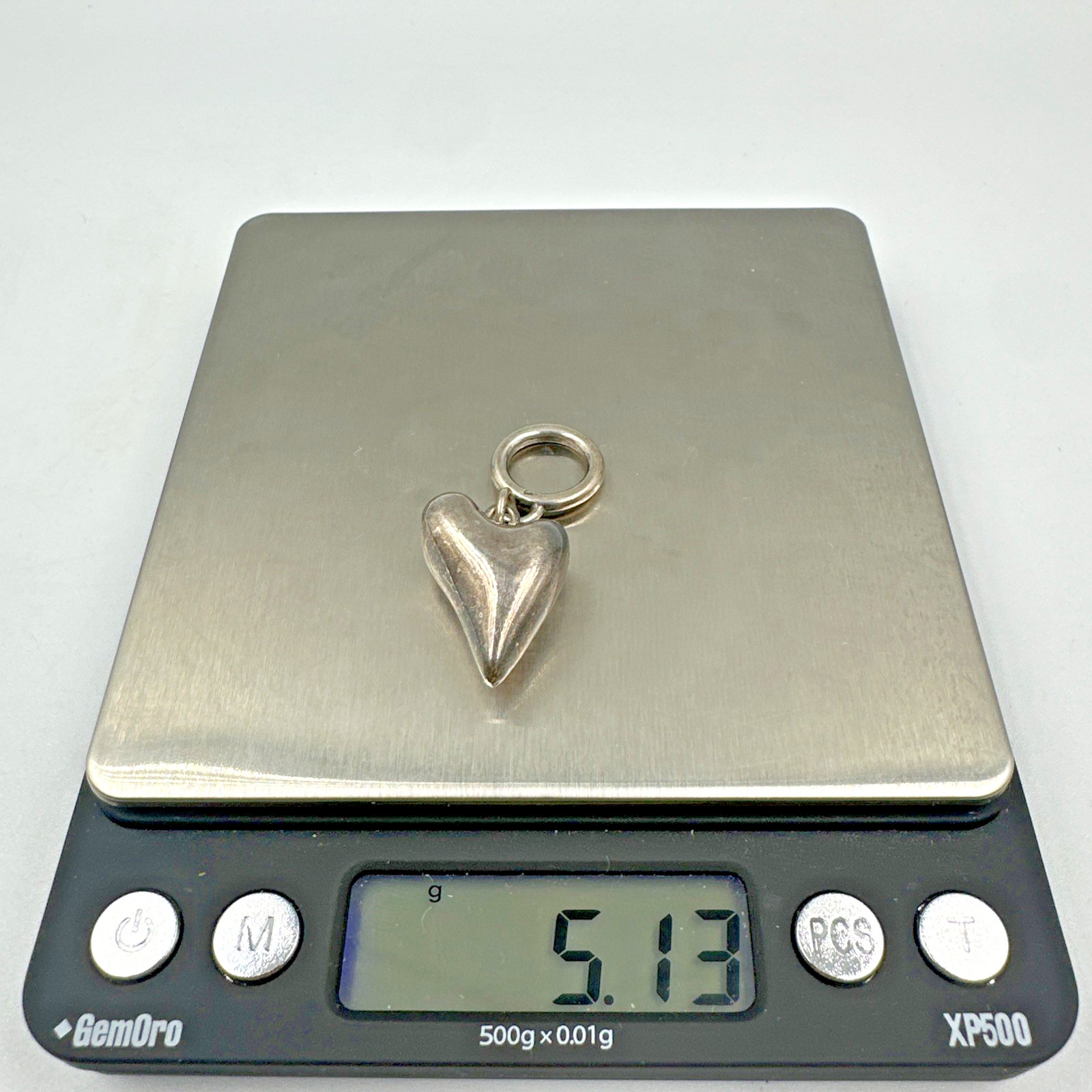 Vtg Sterling Silver Funky Asymmetrical Puffy Heart Pendant Oversized Bail 5g