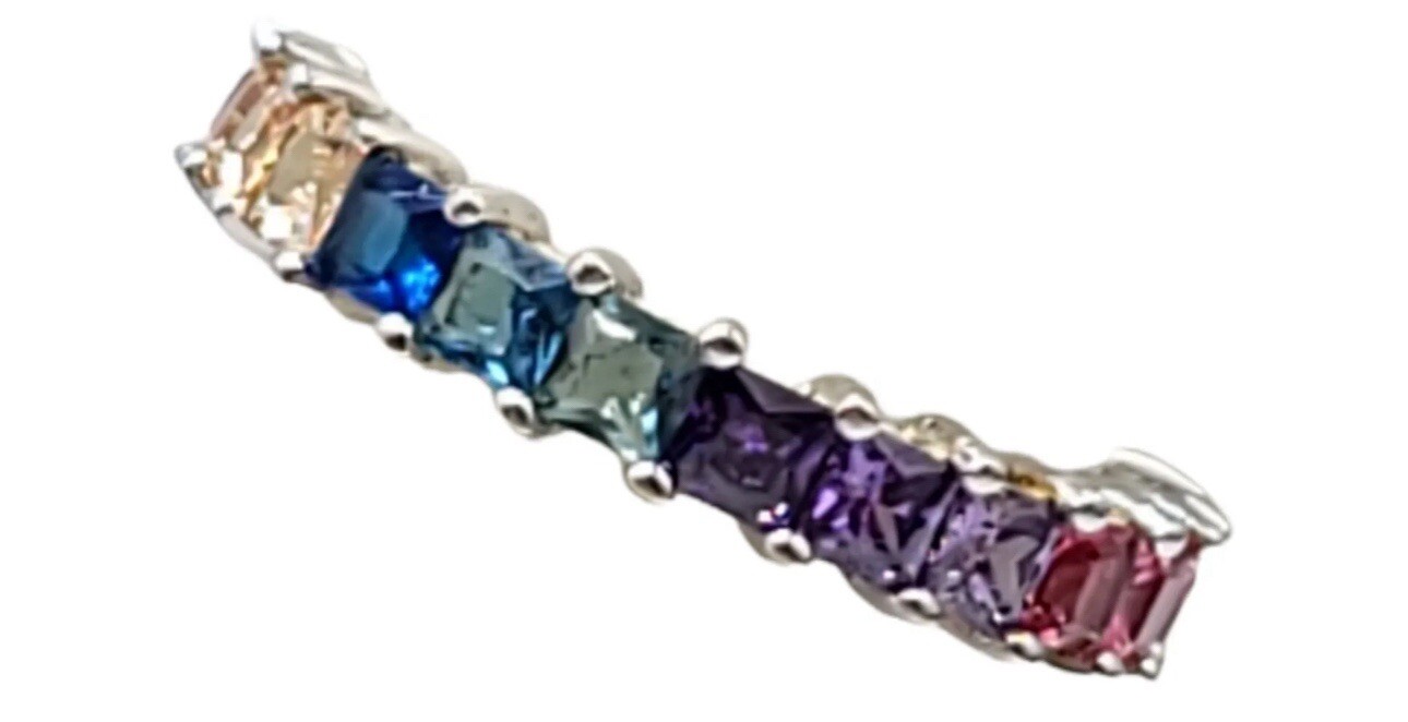 Vtg GM 925 Sterling Silver 20 Rainbow CZs Eternity Band Ring Size 6 Pride 3g New