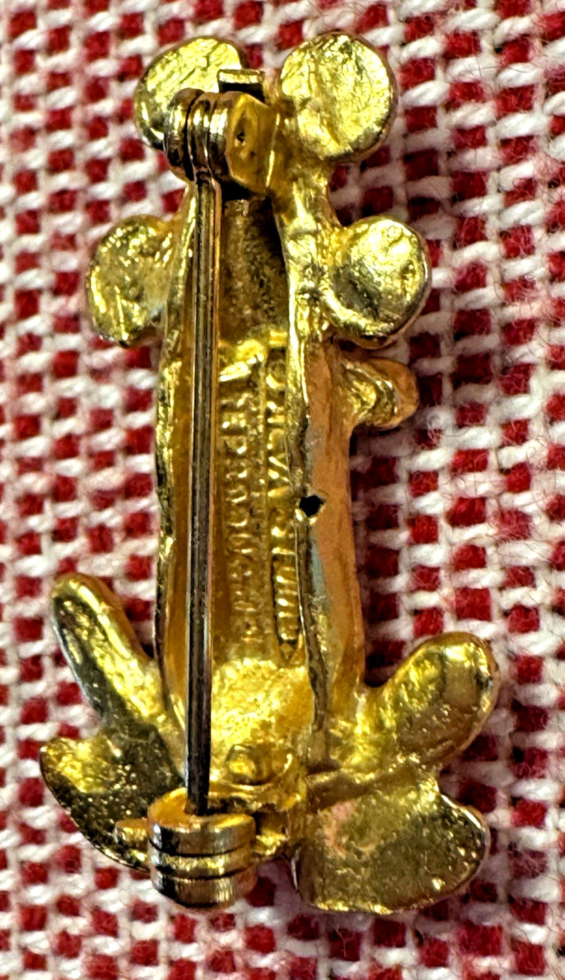 Alva Studios Gold Plated Pre Columbian Frog Pin Signed Inca Brooch
