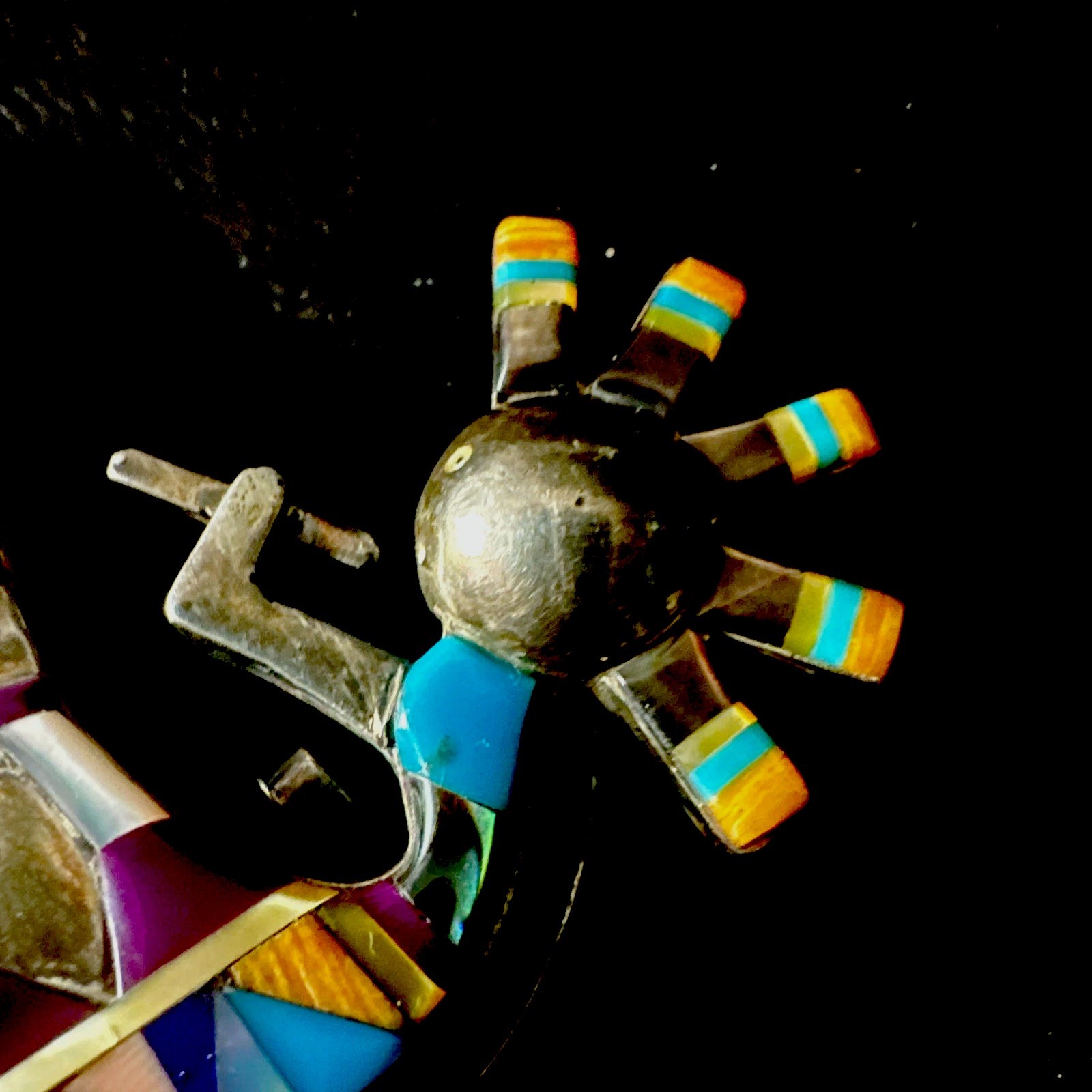 Vintage Sterling Silver Kokopelli Inlay Pendant 28.7g Navajo Zuni Style