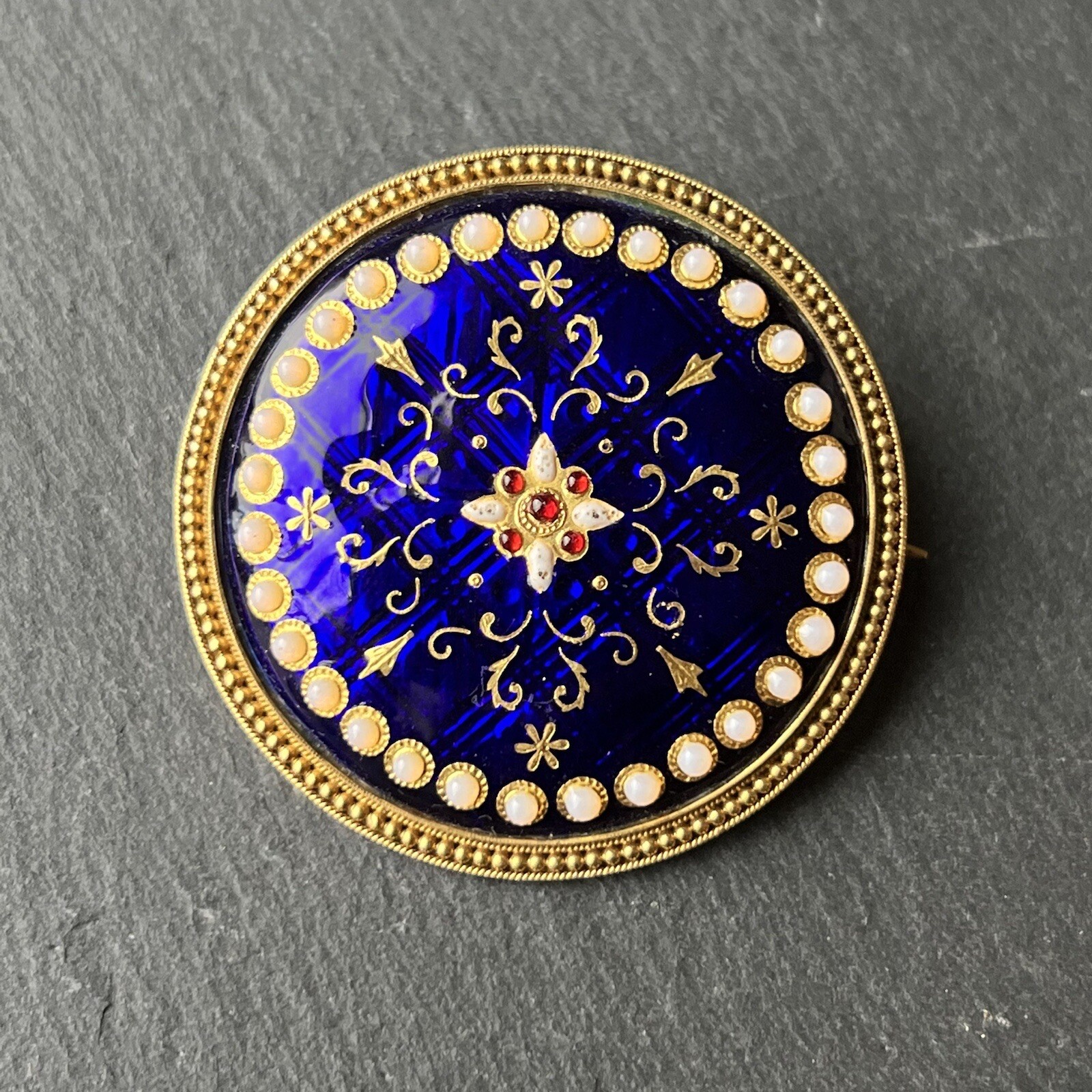 14kt Vintage Enamel Ruby Opal Brooch Pin