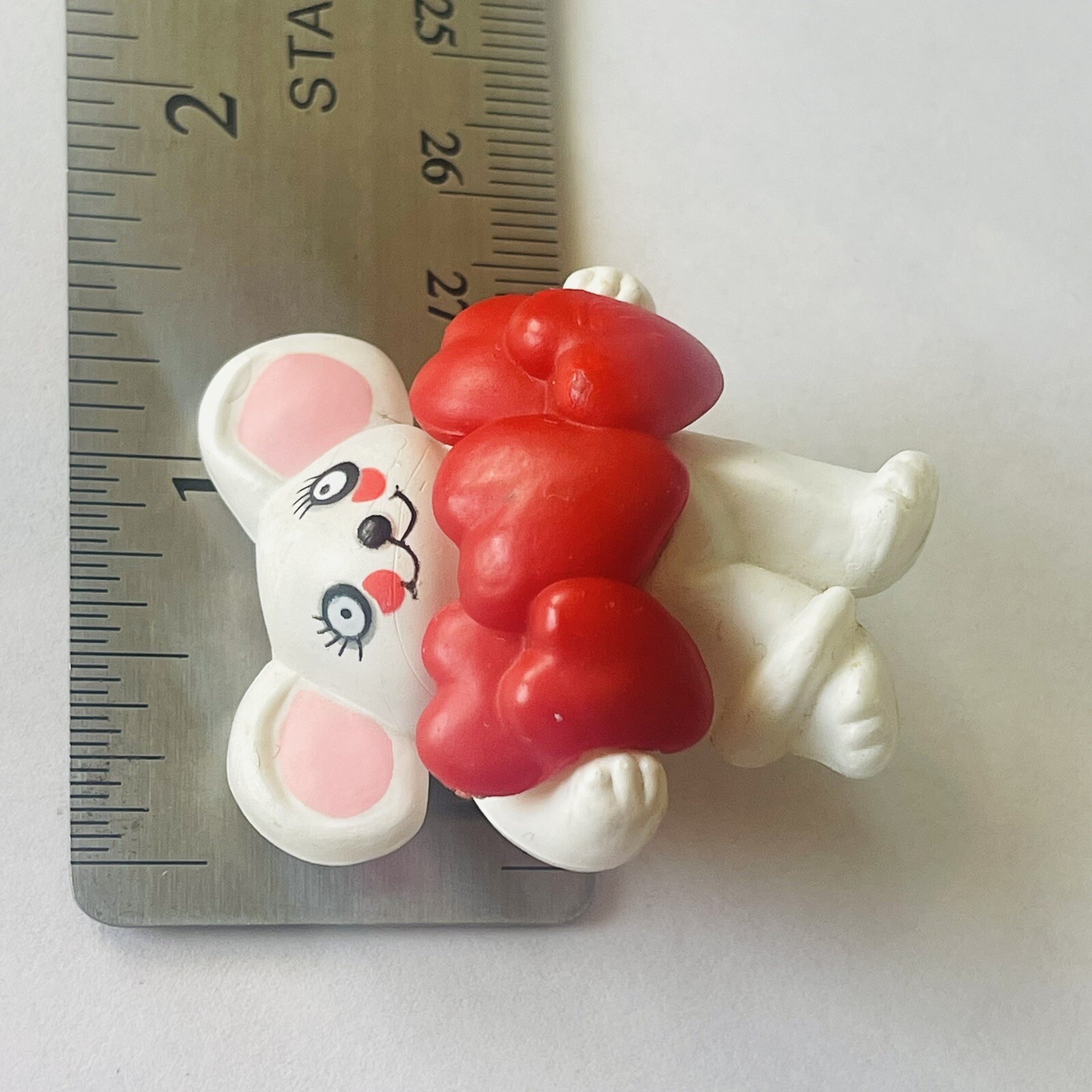 80s Brooch Lapel Pin Mouse Hearts Love Red White Pink Fun World 1984 Vintage