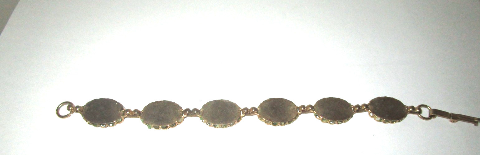 Vintage Gold Tone Link Bracelet w/Green Stones Size Small