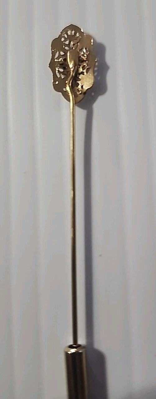 14K Solid Y. Gold Stick w/ 1/20 12k GF Diamond Stick Pin Vtg Marked BDA, 1.13 G