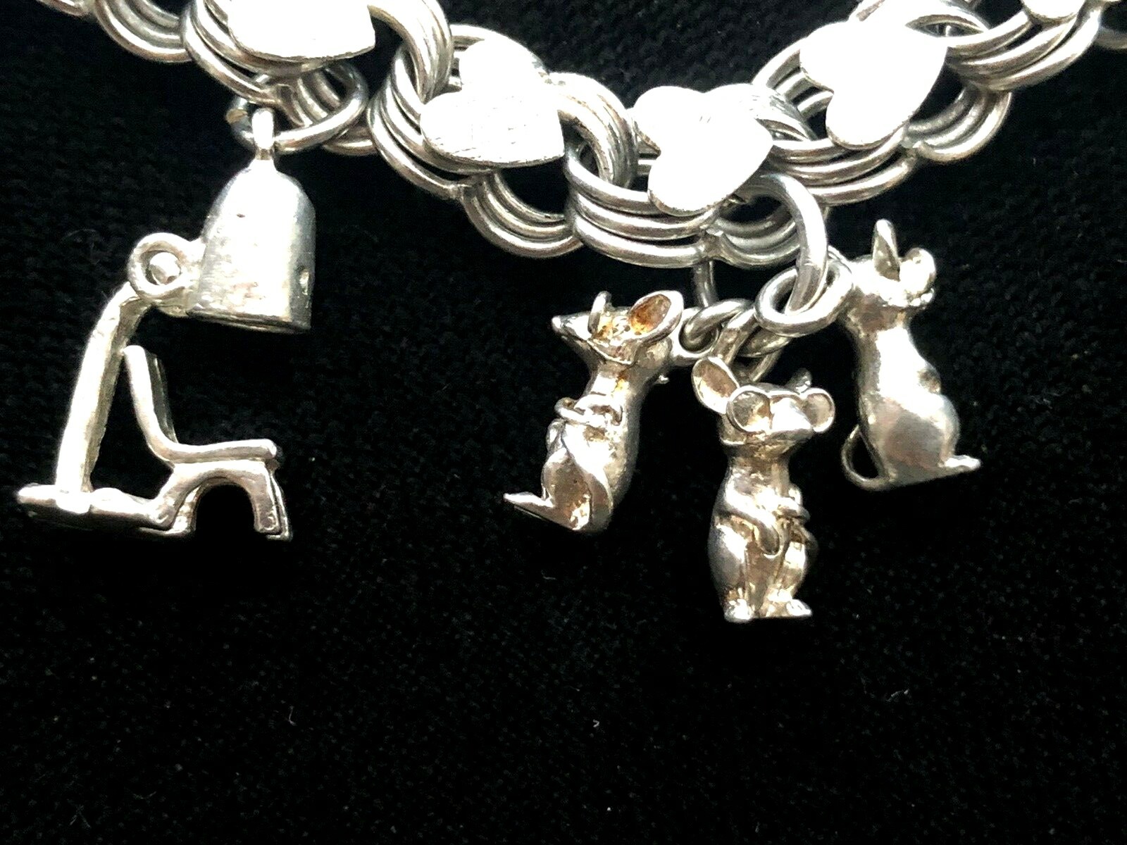 Vintage 1940s Sterling Silver Charm Bracelet Micky & Minnie Mouse