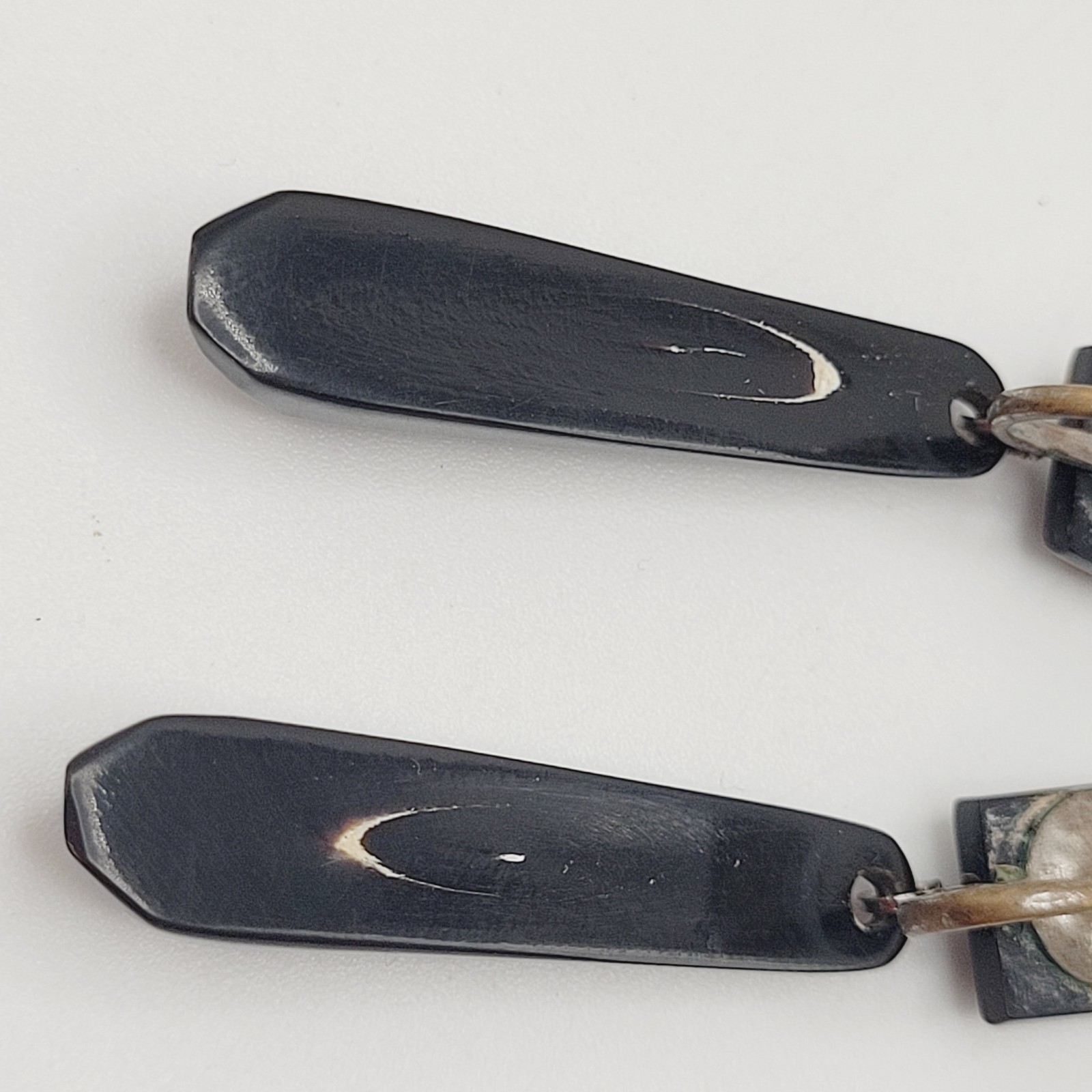 Hawaiian Natural Black Coral Vintage Screw Back Art Deco Style Dangle Earrings