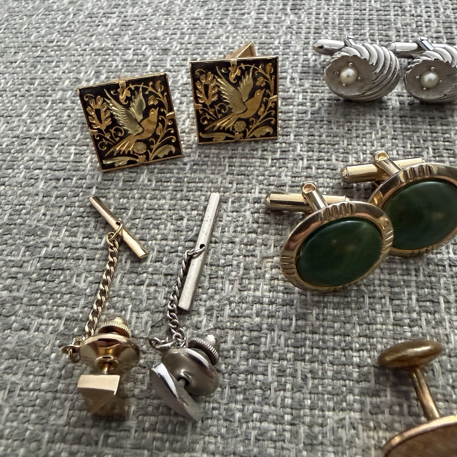 Vintage Men’s Cufflinks & Tie Tacks Lot – Damascene Swank Hickok Unmarked