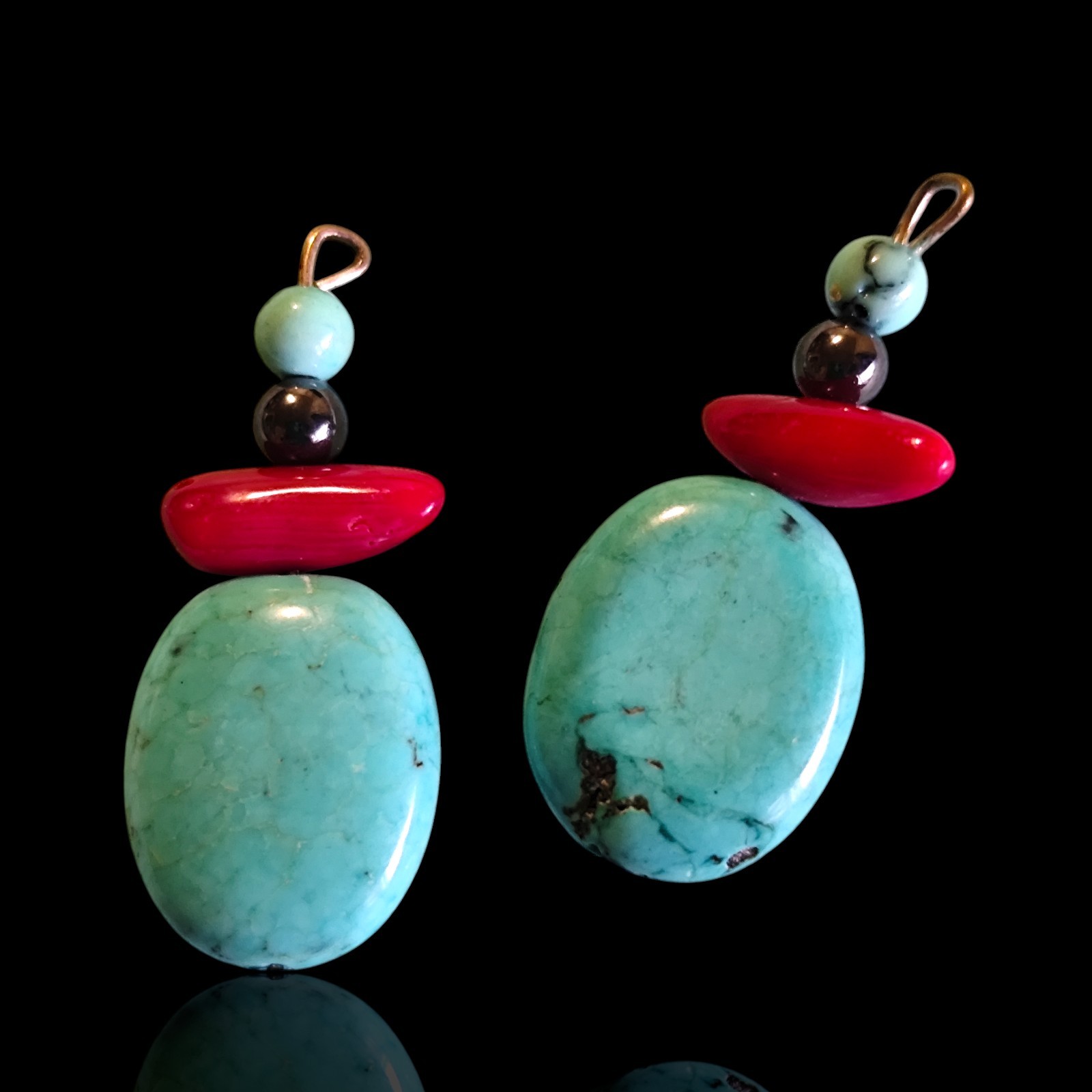 Blue Turquoise Red Coral Hematite Pendant Charm Dangle Drop Set Jewelry Craft