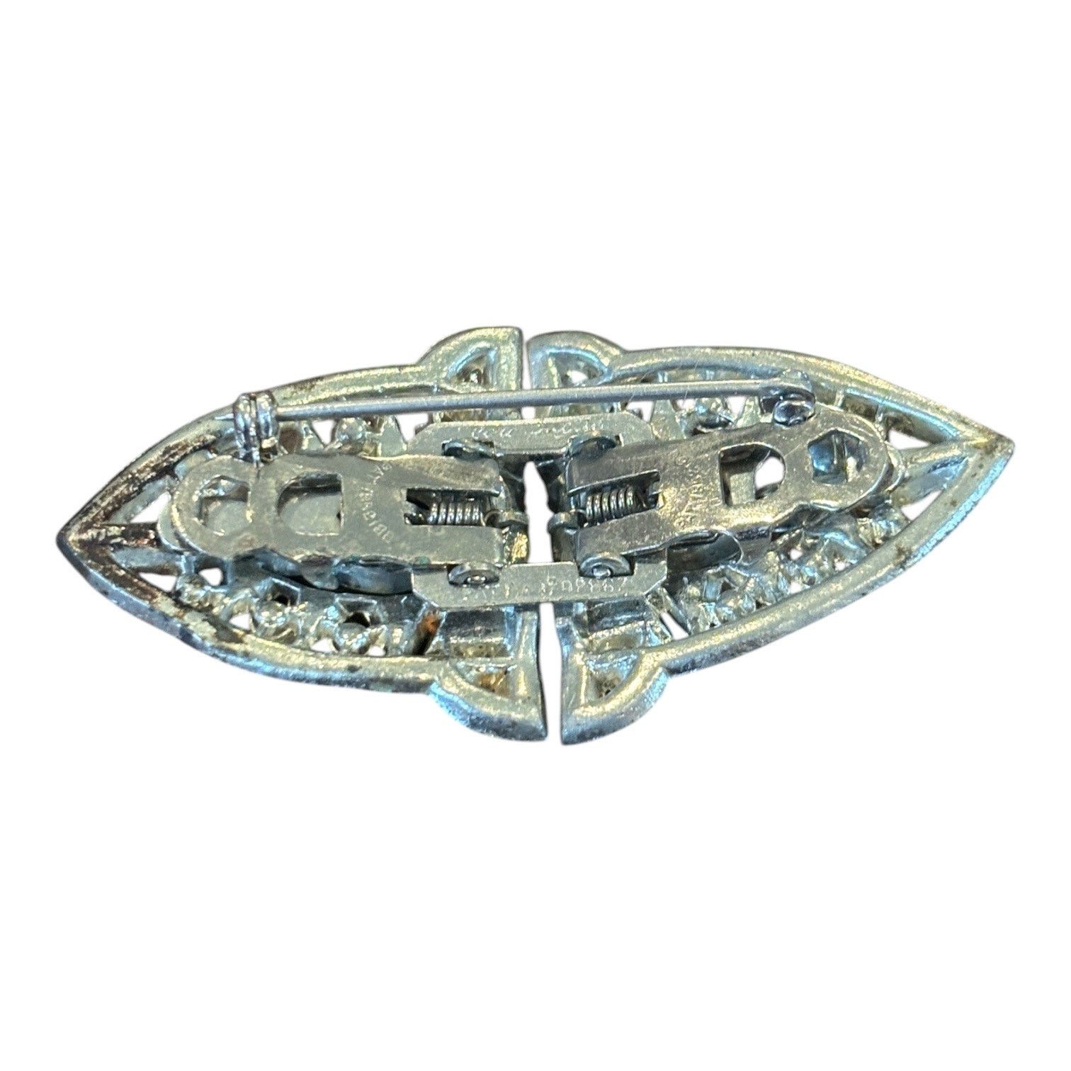 Vintage Art Deco Rhinestone Dress Clips Brooch Duette Convertible Pin Set