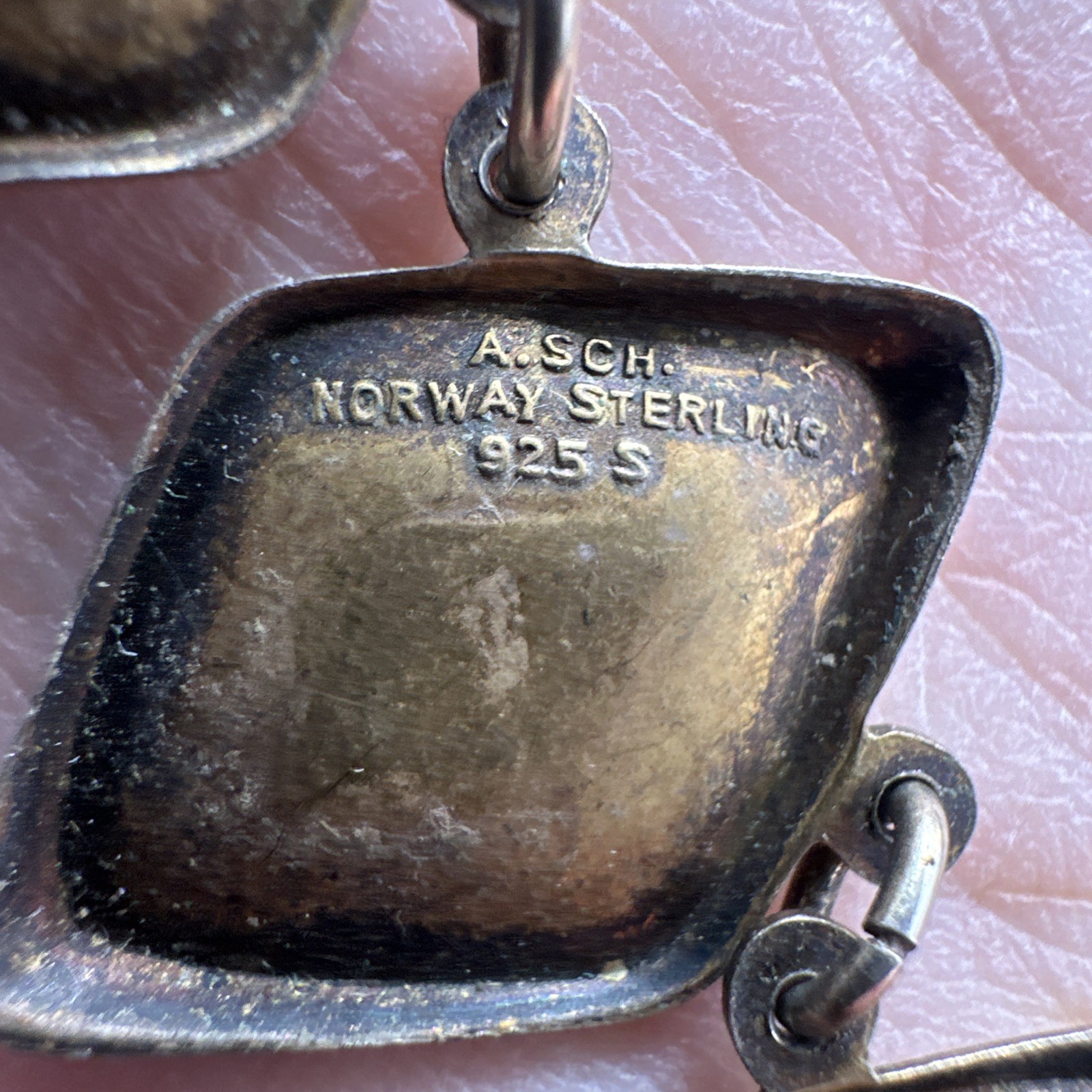Vtg Albert Scharning Necklace Sterling Silver White Black Enamel MCM Norway 16″