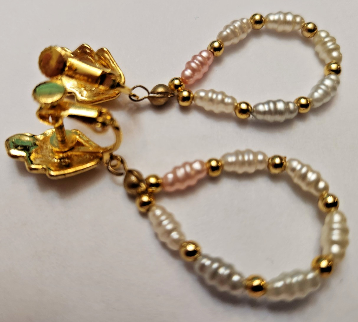 Adjustable clip on earrings faux fresh water colored pearls 2 1/4″ Long